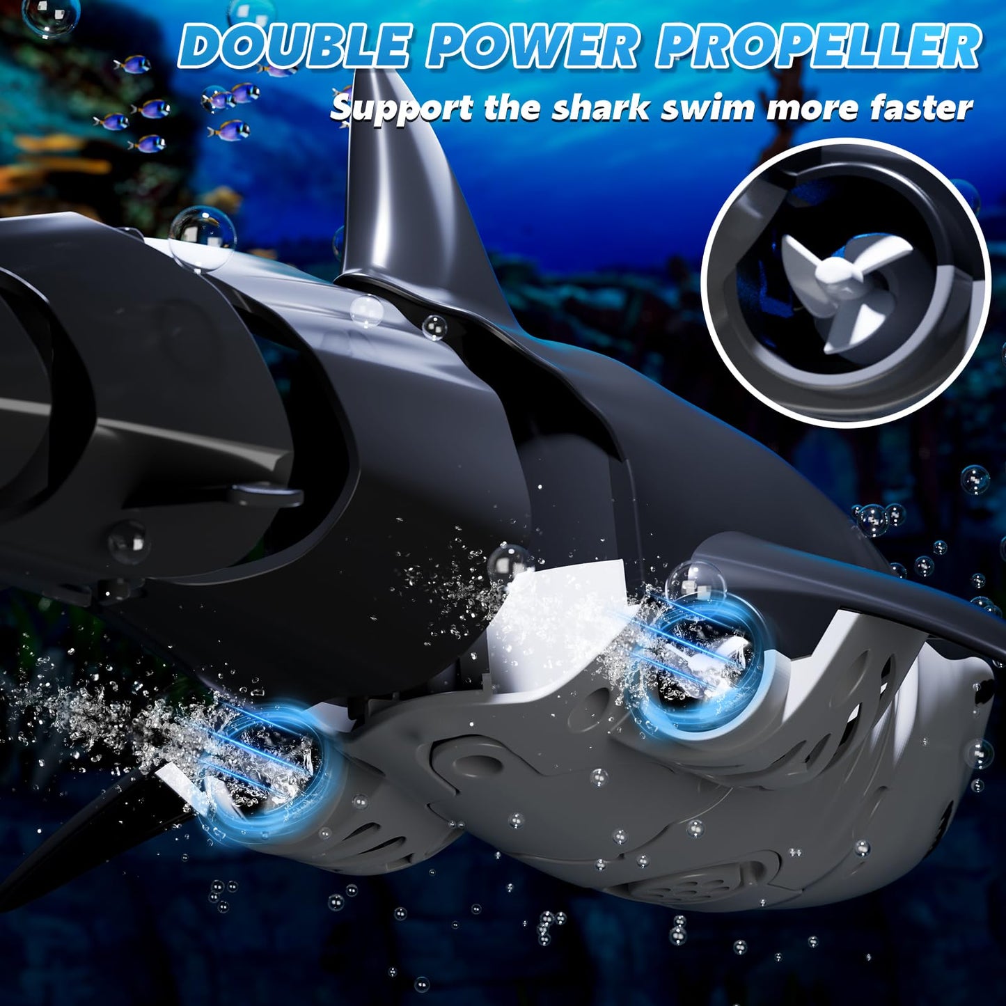 Remote Control Shark Toys for Boys Kids, 1:18 Scale High Simulation Shark for Pool, 2.4Ghz Electric RC Shark Boat Fish Toys with Light & Spray, Toy Shark Gifts for 6 7 8 9 Year olds Kid Boys Girls