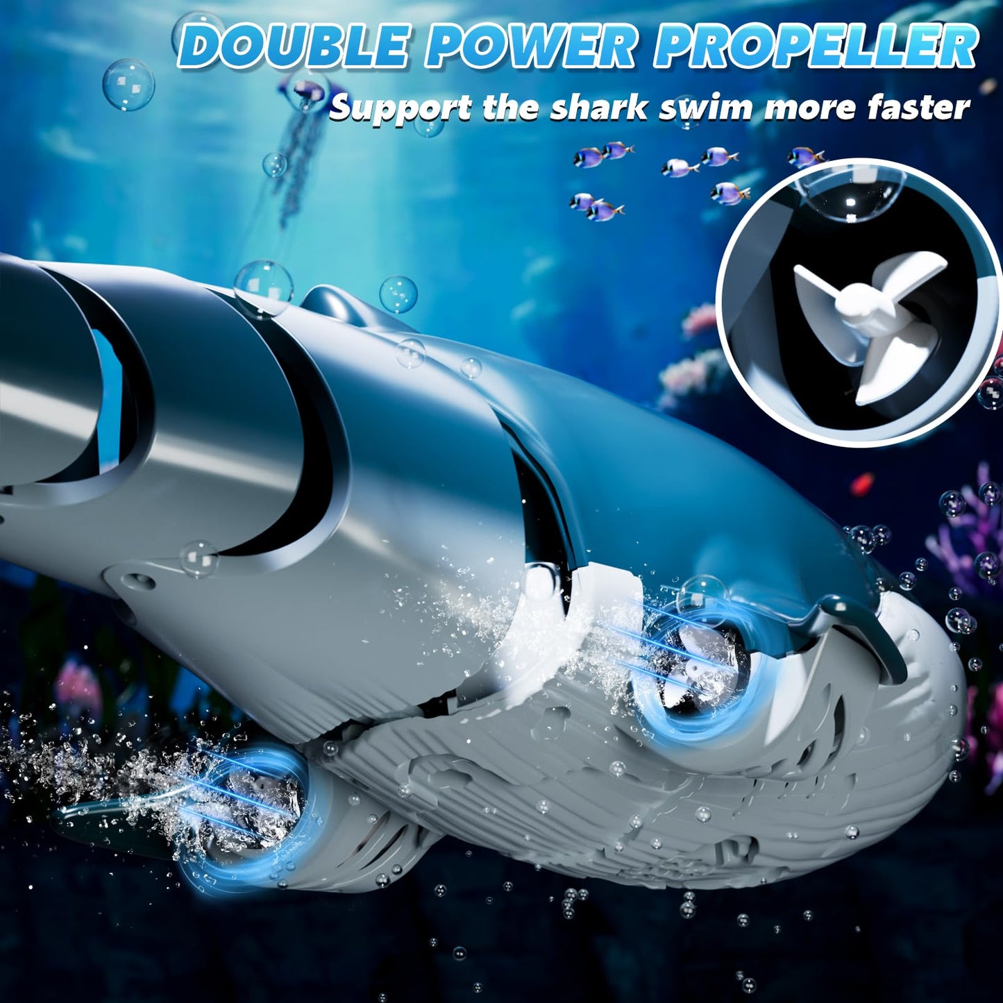 Remote Control Shark Toys for Boys Kids, 1:18 Scale High Simulation Shark for Pool, 2.4Ghz Electric RC Shark Boat Fish Toys with Light & Spray, Toy Shark Gifts for 6 7 8 9 Year olds Kid Boys Girls