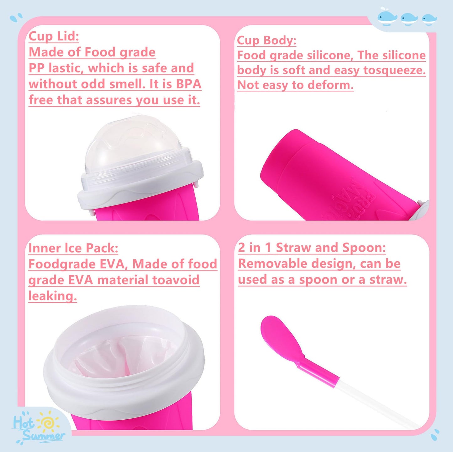 Slushie Cup, Slushy Maker Cup with Lid & Straw for Kids Friends Family, Portable Smoothie Squeeze Cup for Milk, Juices, and Ice Cream Make