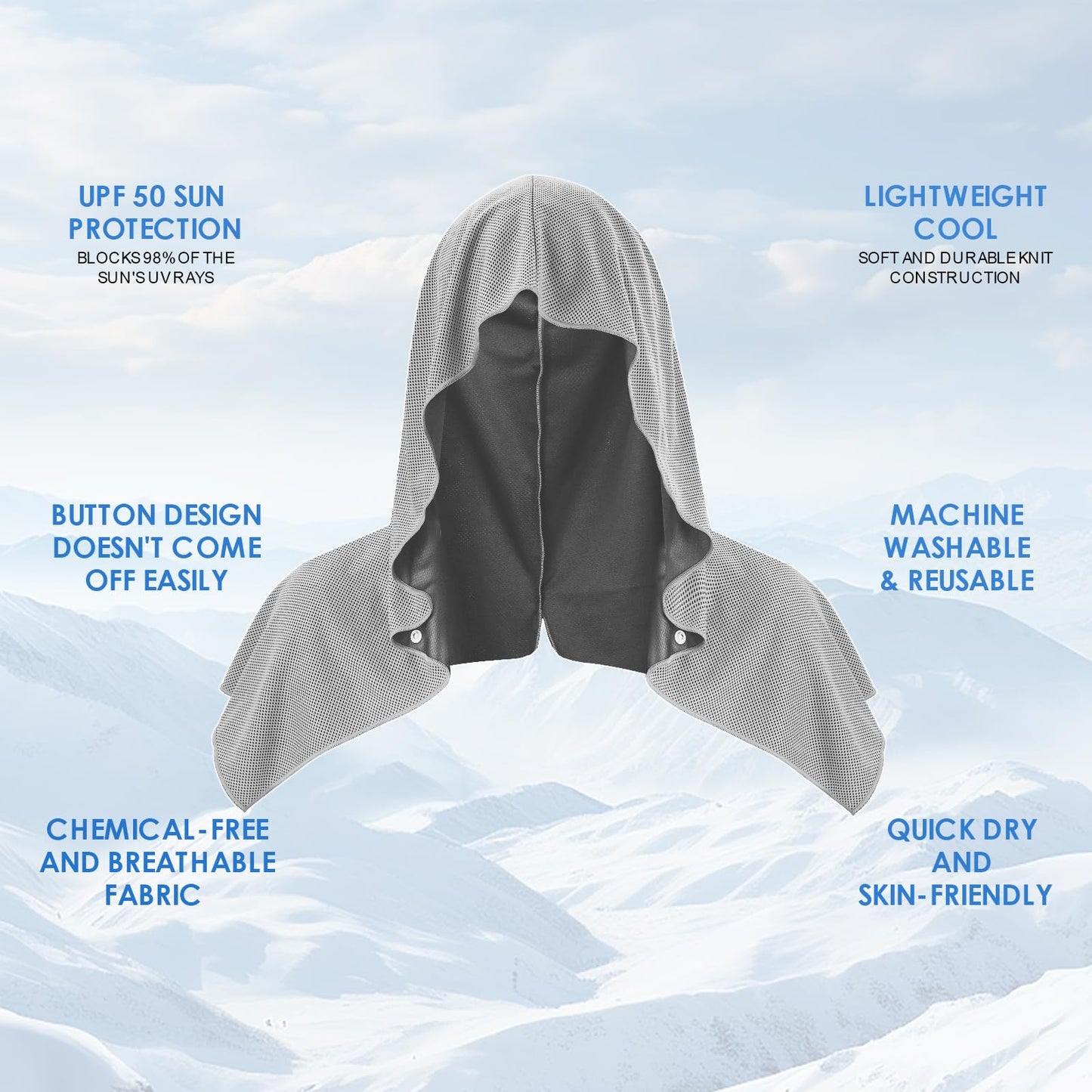 CSITE Cooling Hoodie Towels for Neck and Face, UPF 50 Sun Protection & Instant Cooling, Ice Towels for Hot Weather, Soft Breathable Towel for Sport, Work Out, Gym, Camping & More Activities
