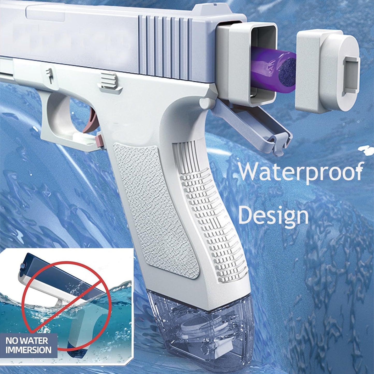 2Pcs Electric Water Guns Battery Powered Water Gun Electric Water Gun Rechargeable Gun Toy High Capacity 500+ Range Up to 32 FT Range Summer Outdoor Swimming Pool Water Toy for Adults Kids - Blue Pink