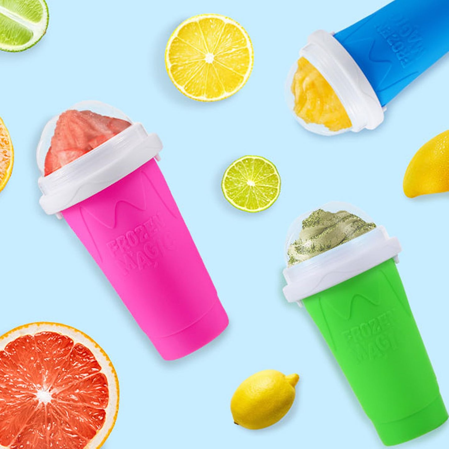 Slushie Cup, Slushy Maker Cup with Lid & Straw for Kids Friends Family, Portable Smoothie Squeeze Cup for Milk, Juices, and Ice Cream Make