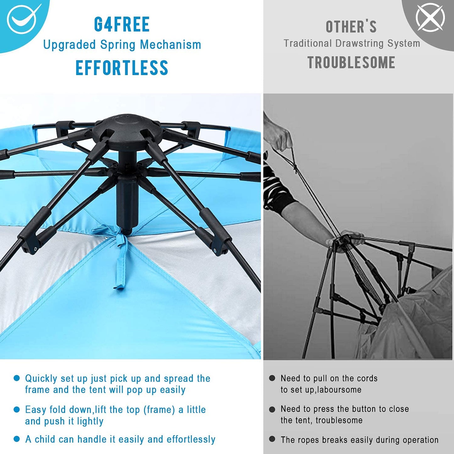 G4Free Large Pop up Beach Tent for 3-4 Person, UPF 50+ Automatic Sun Shelter Canopy Portable Outdoor Cabana Sun Umbrella