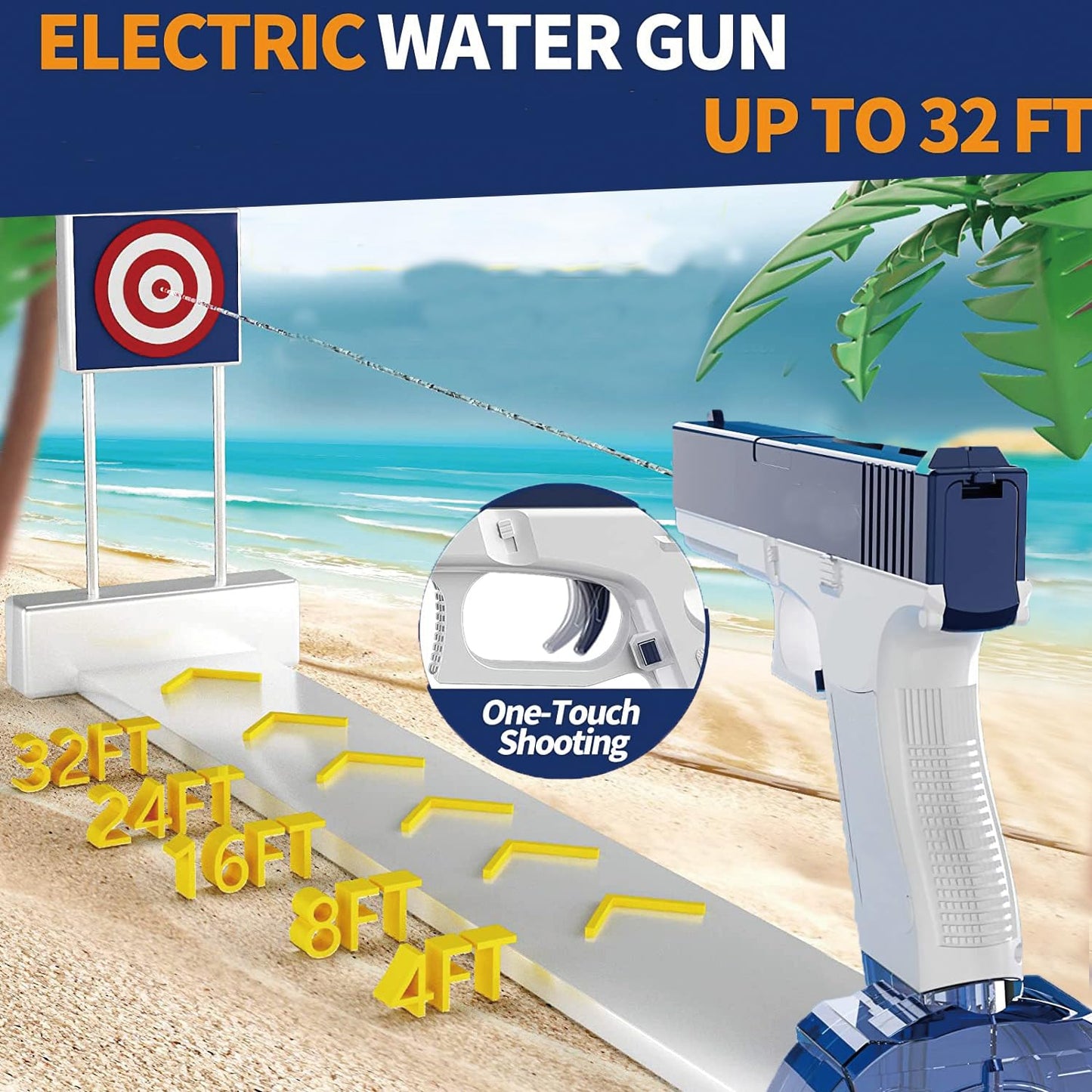 2Pcs Electric Water Guns Battery Powered Water Gun Electric Water Gun Rechargeable Gun Toy High Capacity 500+ Range Up to 32 FT Range Summer Outdoor Swimming Pool Water Toy for Adults Kids - Blue Pink