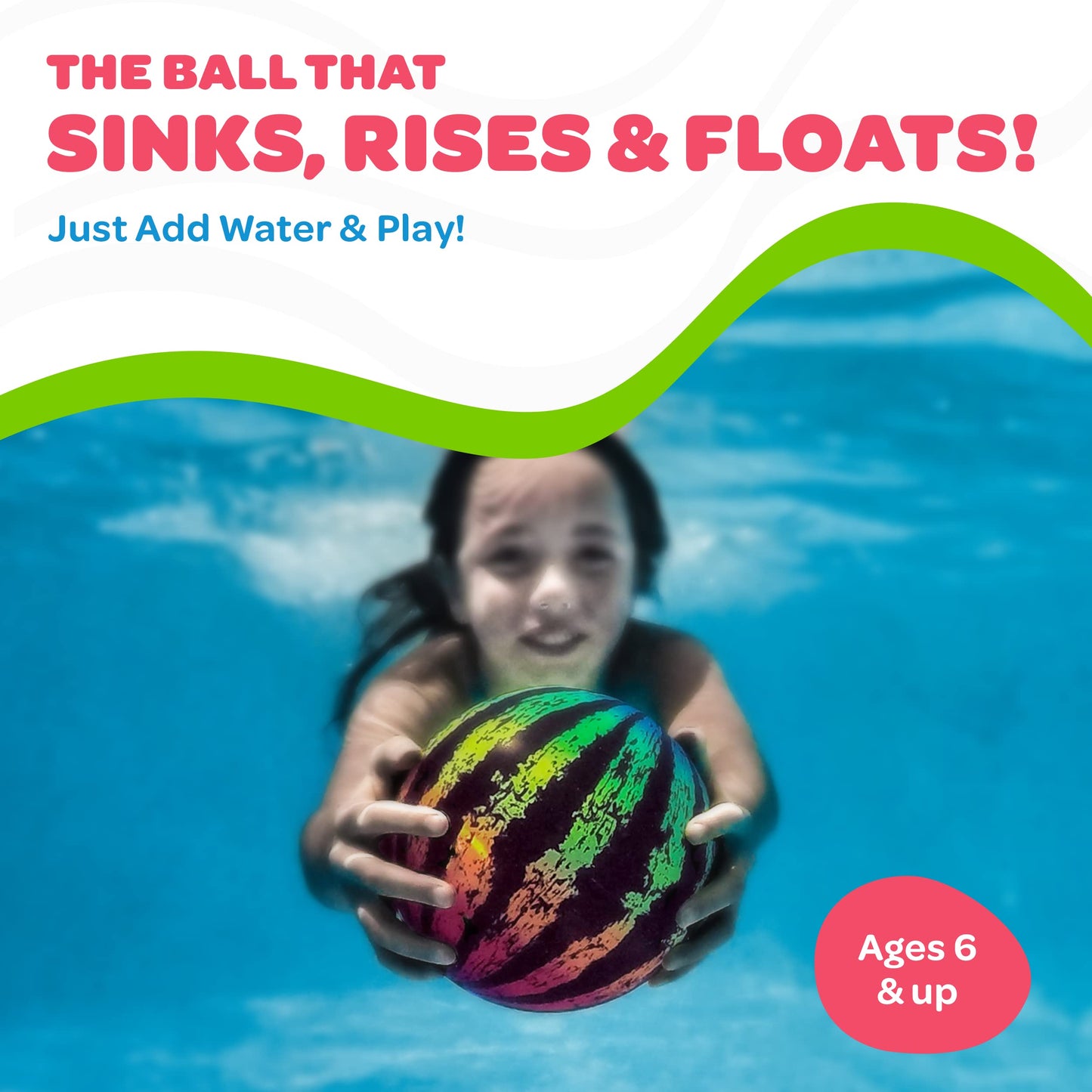 Watermelon Ball JR - Pool Toy for Underwater Games - Durable Ball for Pool Football, Basketball & Rugby - Perfect for Water Parties - Fun for Adults & Kids Alike - Fillable Pool Ball - Ages 6+