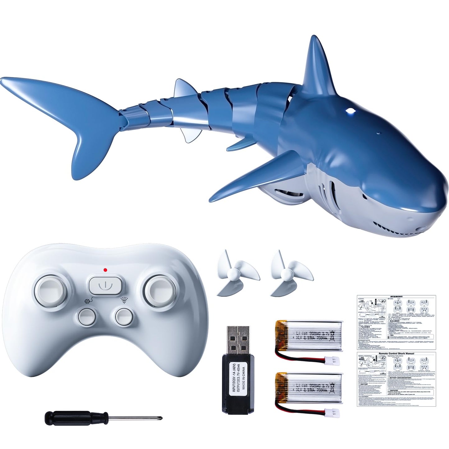 Remote Control Shark Toys for Boys Kids, 1:18 Scale High Simulation Shark for Pool, 2.4Ghz Electric RC Shark Boat Fish Toys with Light & Spray, Toy Shark Gifts for 6 7 8 9 Year olds Kid Boys Girls