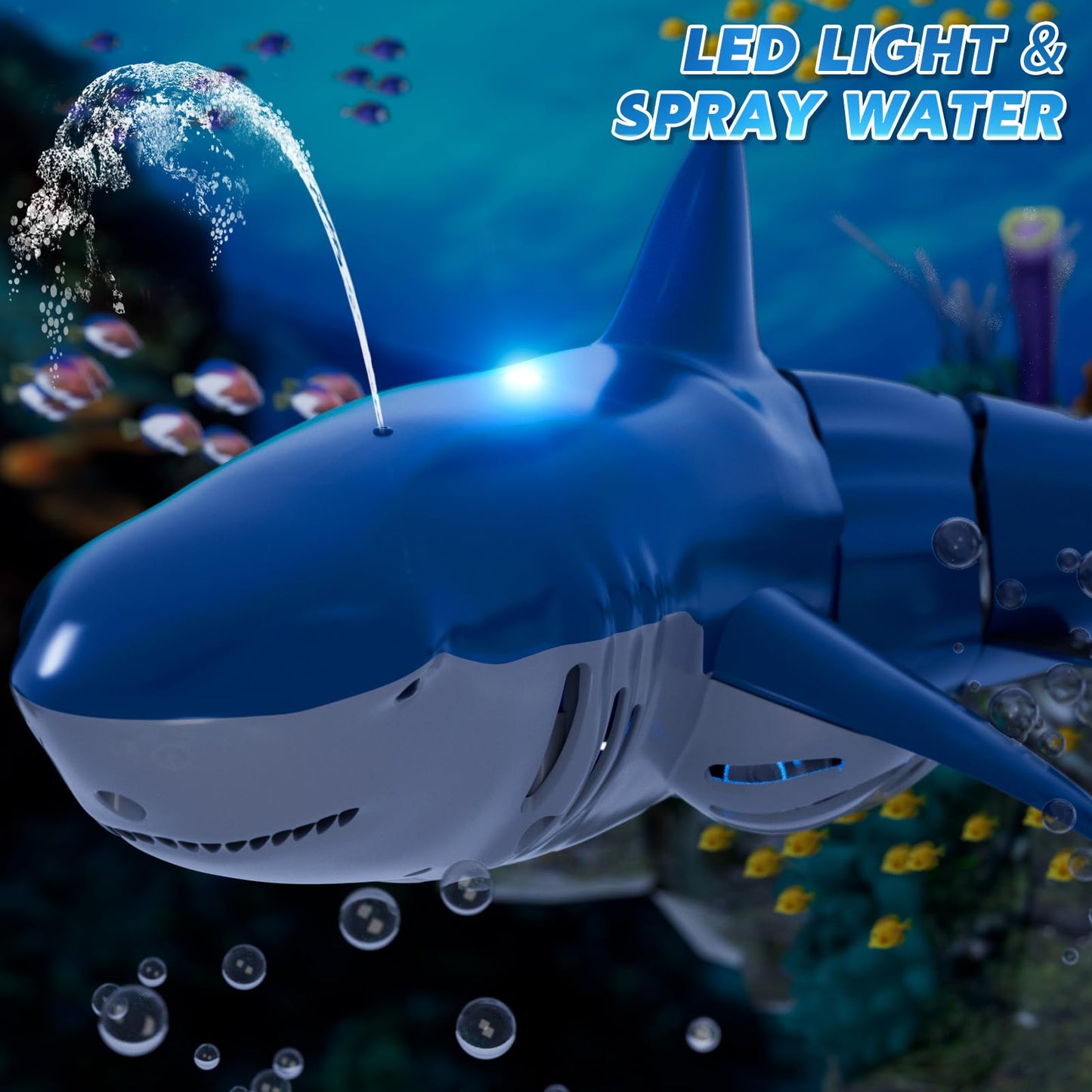 Remote Control Shark Toys for Boys Kids, 1:18 Scale High Simulation Shark for Pool, 2.4Ghz Electric RC Shark Boat Fish Toys with Light & Spray, Toy Shark Gifts for 6 7 8 9 Year olds Kid Boys Girls