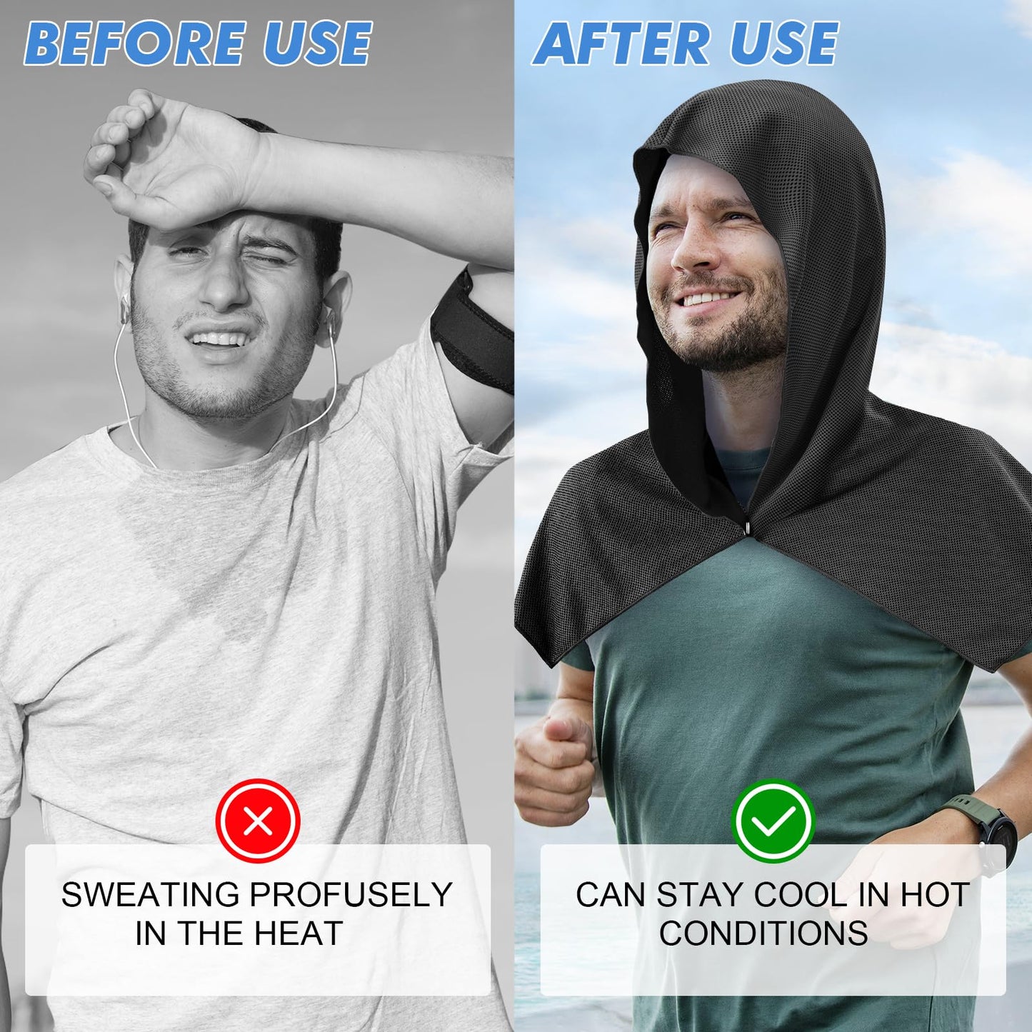 CSITE Cooling Hoodie Towels for Neck and Face, UPF 50 Sun Protection & Instant Cooling, Ice Towels for Hot Weather, Soft Breathable Towel for Sport, Work Out, Gym, Camping & More Activities