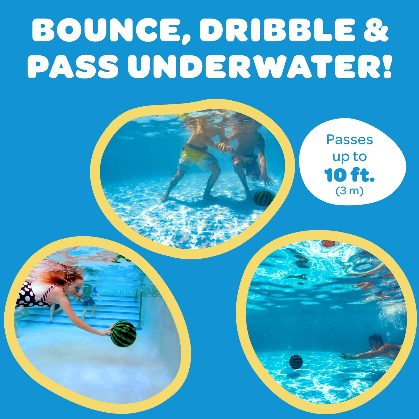 Watermelon Ball JR - Pool Toy for Underwater Games - Durable Ball for Pool Football, Basketball & Rugby - Perfect for Water Parties - Fun for Adults & Kids Alike - Fillable Pool Ball - Ages 6+
