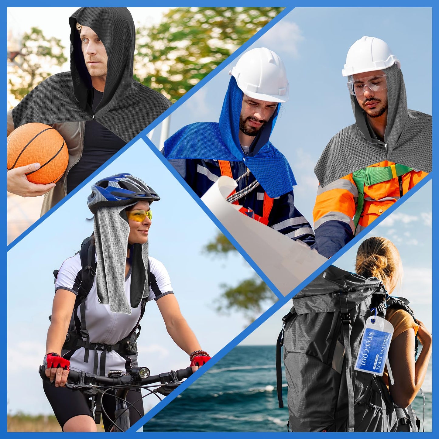 CSITE Cooling Hoodie Towels for Neck and Face, UPF 50 Sun Protection & Instant Cooling, Ice Towels for Hot Weather, Soft Breathable Towel for Sport, Work Out, Gym, Camping & More Activities