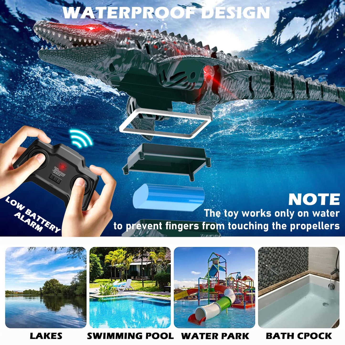 HScopter Remote Control Dinosaur, 2.4G Water Toys RC Boat with LED Lights Module Batteries Boat for Swimming Pool Lake Bathroom Bath Birthday Party Kids Boys Girls - Blue