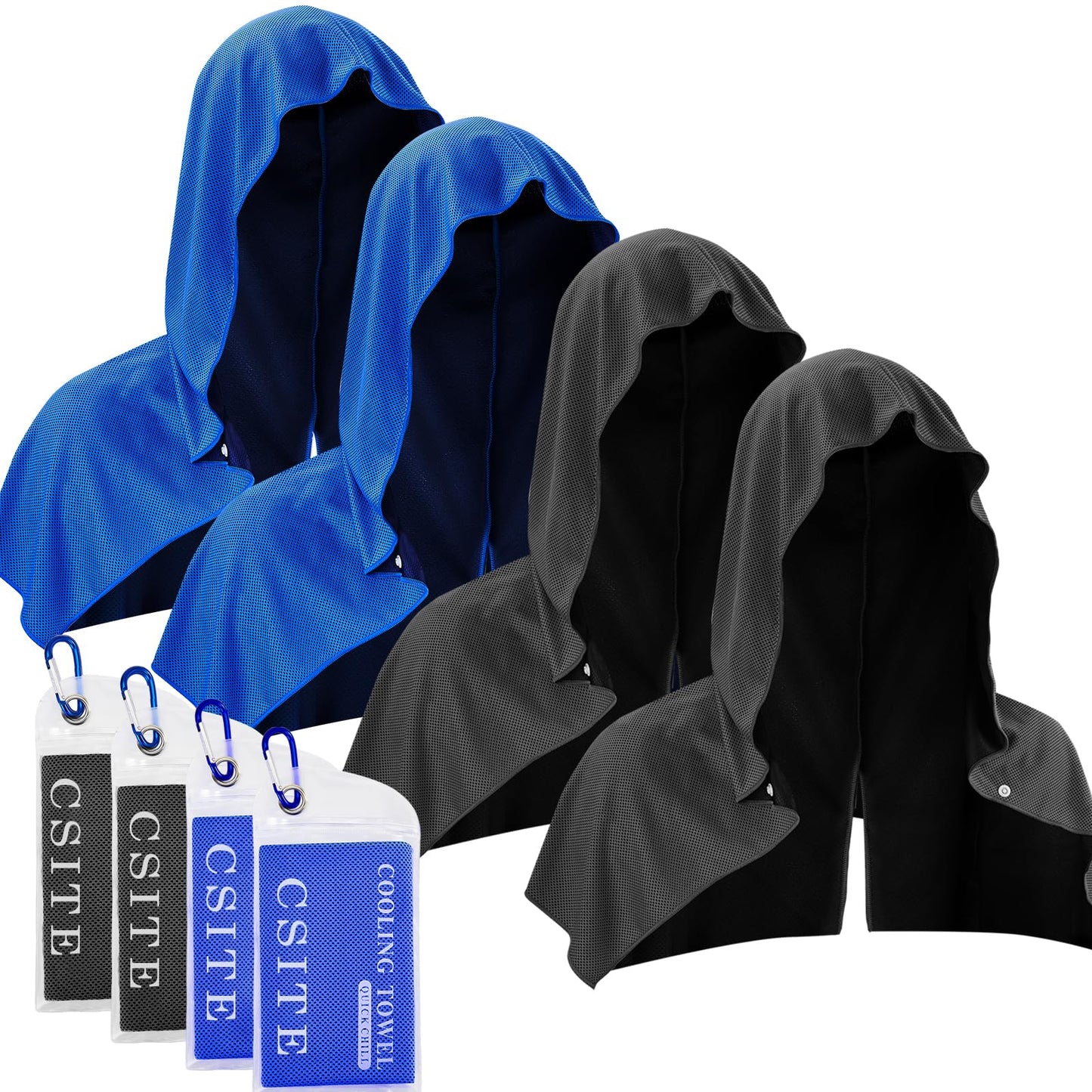 CSITE Cooling Hoodie Towels for Neck and Face, UPF 50 Sun Protection & Instant Cooling, Ice Towels for Hot Weather, Soft Breathable Towel for Sport, Work Out, Gym, Camping & More Activities