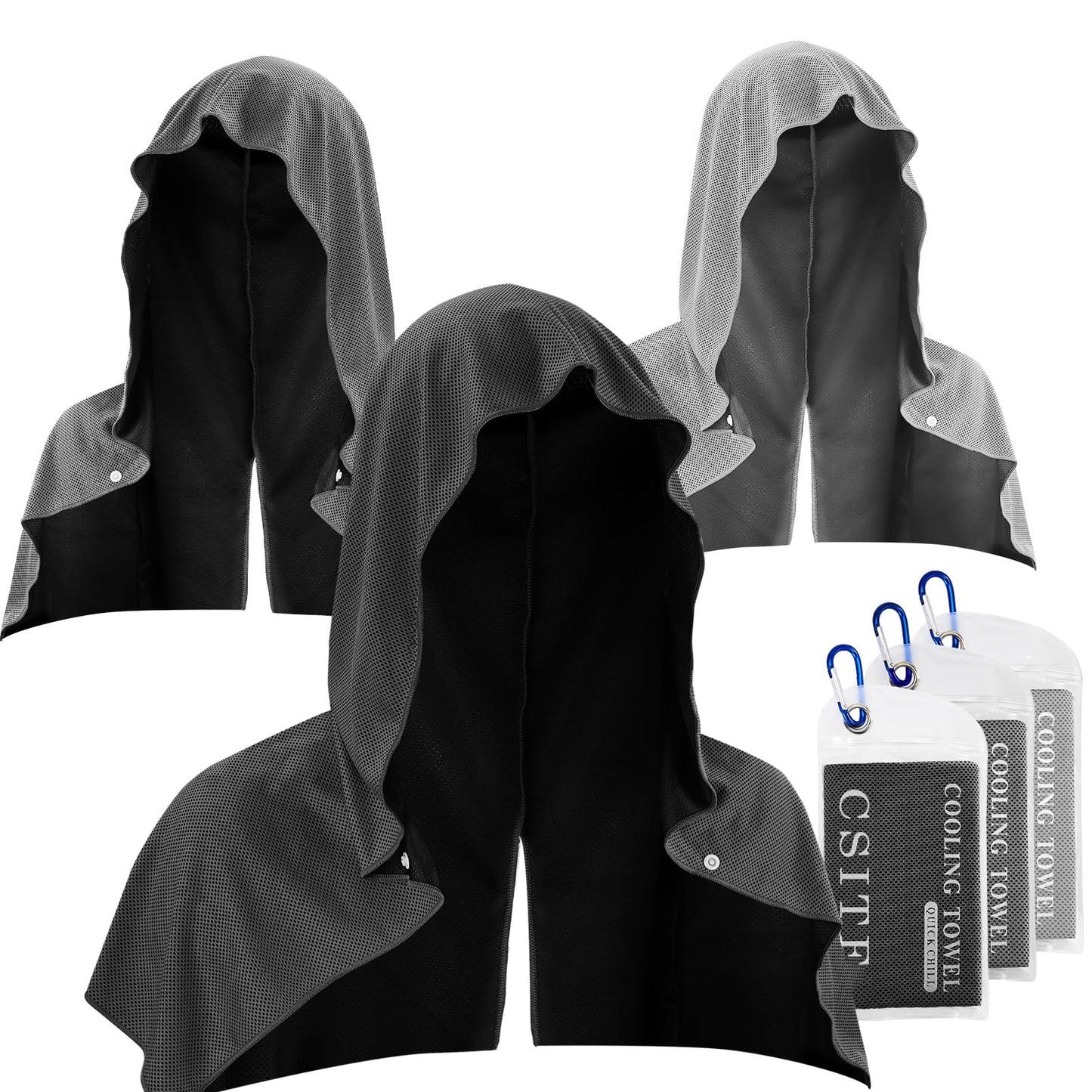 CSITE Cooling Hoodie Towels for Neck and Face, UPF 50 Sun Protection & Instant Cooling, Ice Towels for Hot Weather, Soft Breathable Towel for Sport, Work Out, Gym, Camping & More Activities