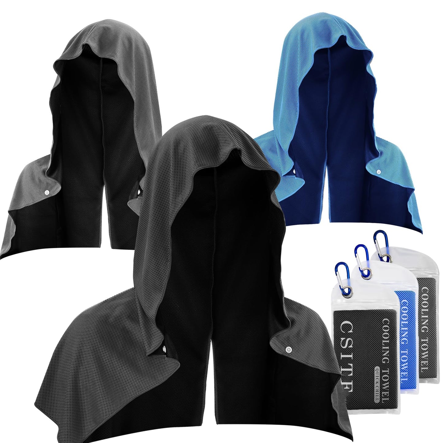 CSITE Cooling Hoodie Towels for Neck and Face, UPF 50 Sun Protection & Instant Cooling, Ice Towels for Hot Weather, Soft Breathable Towel for Sport, Work Out, Gym, Camping & More Activities