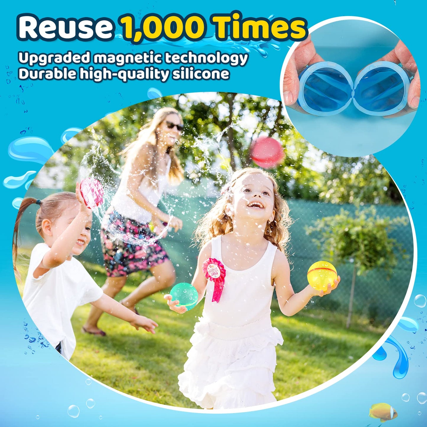 Reusable Water Balloons, Water Ball for beach toys, Summer toys, Easy Quick Fill & Self-Sealing Water Bombs, Soft Silicone Water Splash Ball, Best Gift for Kids(6Pcs)