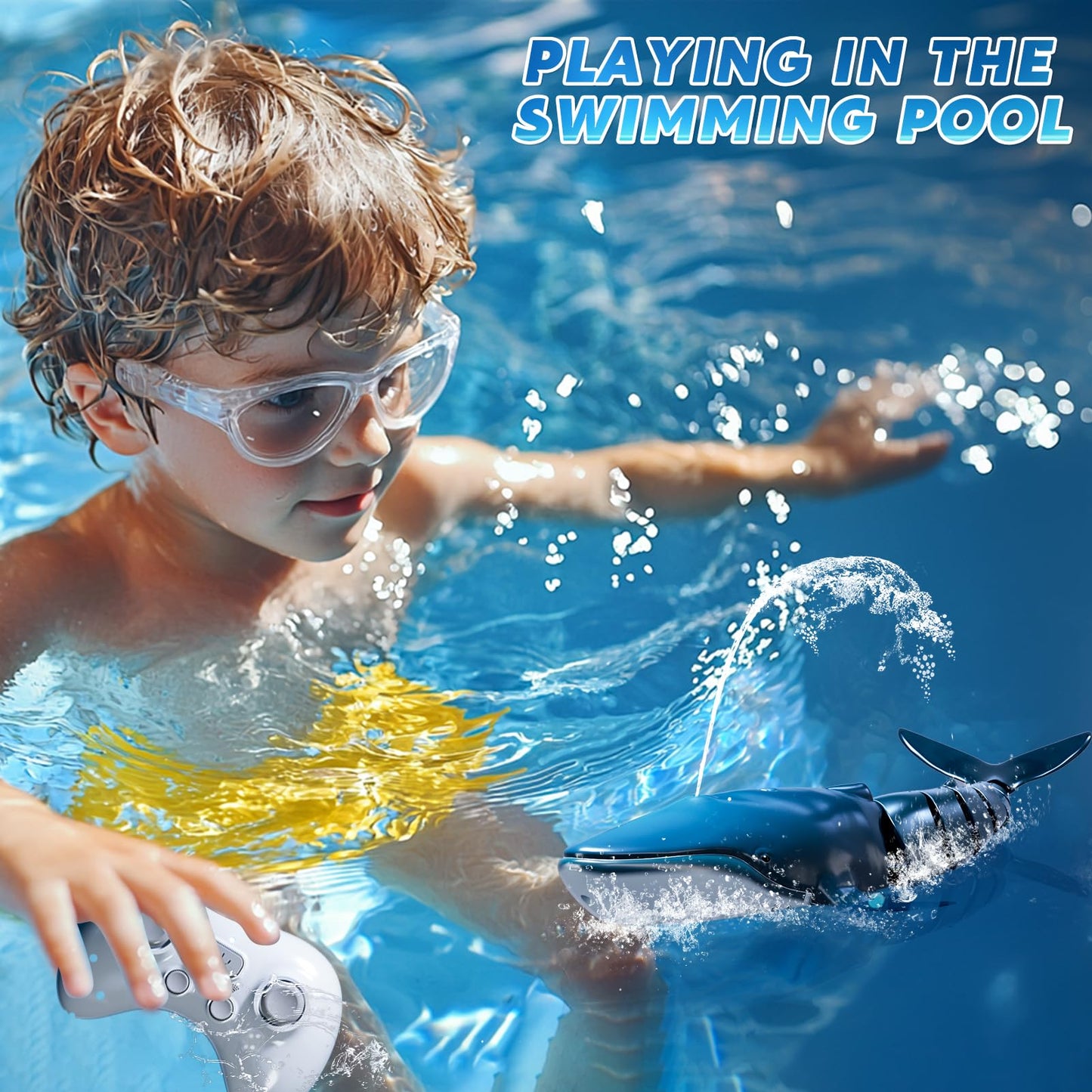 Remote Control Shark Toys for Boys Kids, 1:18 Scale High Simulation Shark for Pool, 2.4Ghz Electric RC Shark Boat Fish Toys with Light & Spray, Toy Shark Gifts for 6 7 8 9 Year olds Kid Boys Girls
