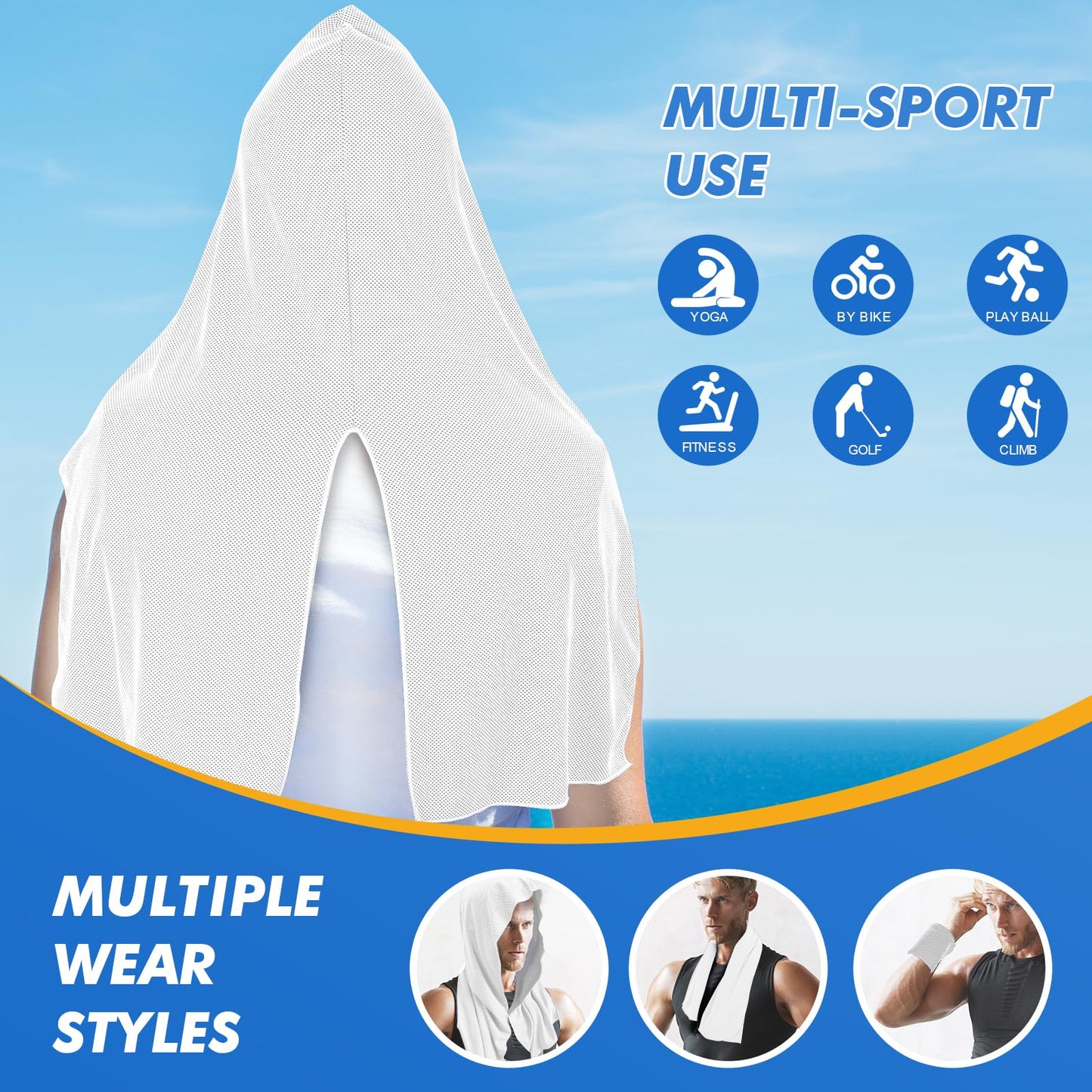 CSITE Cooling Hoodie Towels for Neck and Face, UPF 50 Sun Protection & Instant Cooling, Ice Towels for Hot Weather, Soft Breathable Towel for Sport, Work Out, Gym, Camping & More Activities