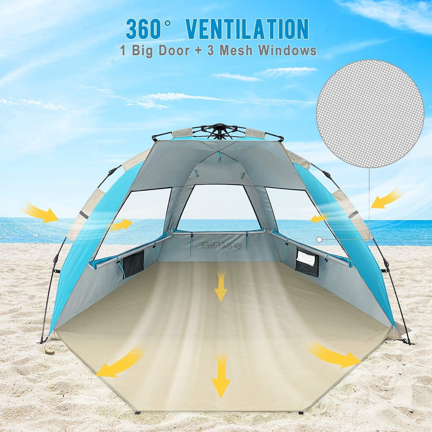 G4Free Large Pop up Beach Tent for 3-4 Person, UPF 50+ Automatic Sun Shelter Canopy Portable Outdoor Cabana Sun Umbrella