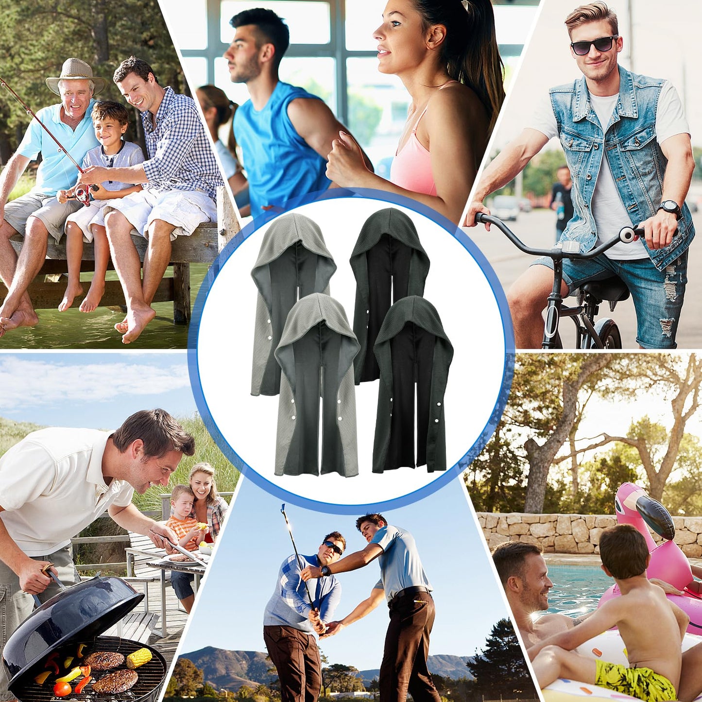 Cooling Hoodie Towels, Absorbent & Quick Drying Sweat Towel Wraps for Neck and Face, Long-Lasting Cooling and Sun Protection in Hot Weather Summer Outdoor Accessories, 4 Pcs