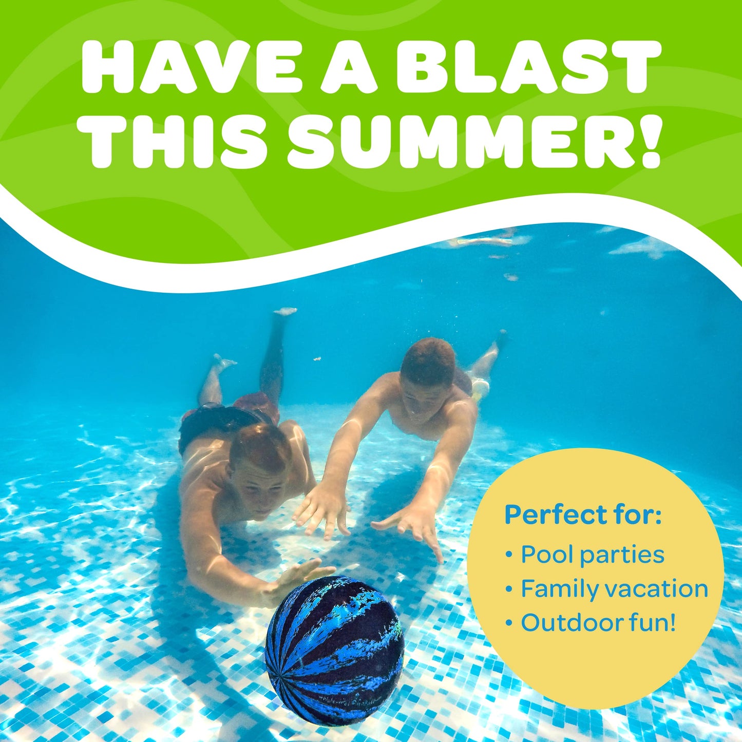 Watermelon Ball JR - Pool Toy for Underwater Games - Durable Ball for Pool Football, Basketball & Rugby - Perfect for Water Parties - Fun for Adults & Kids Alike - Fillable Pool Ball - Ages 6+