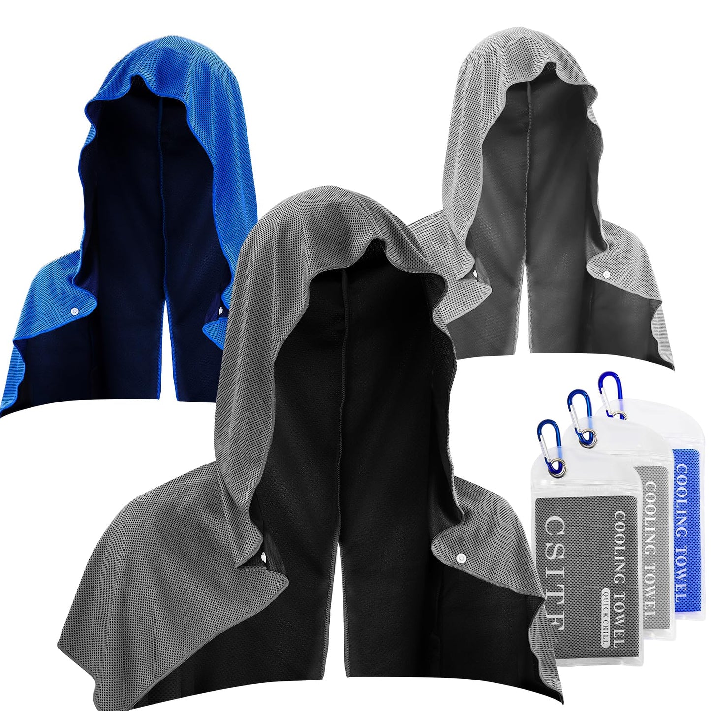 CSITE Cooling Hoodie Towels for Neck and Face, UPF 50 Sun Protection & Instant Cooling, Ice Towels for Hot Weather, Soft Breathable Towel for Sport, Work Out, Gym, Camping & More Activities