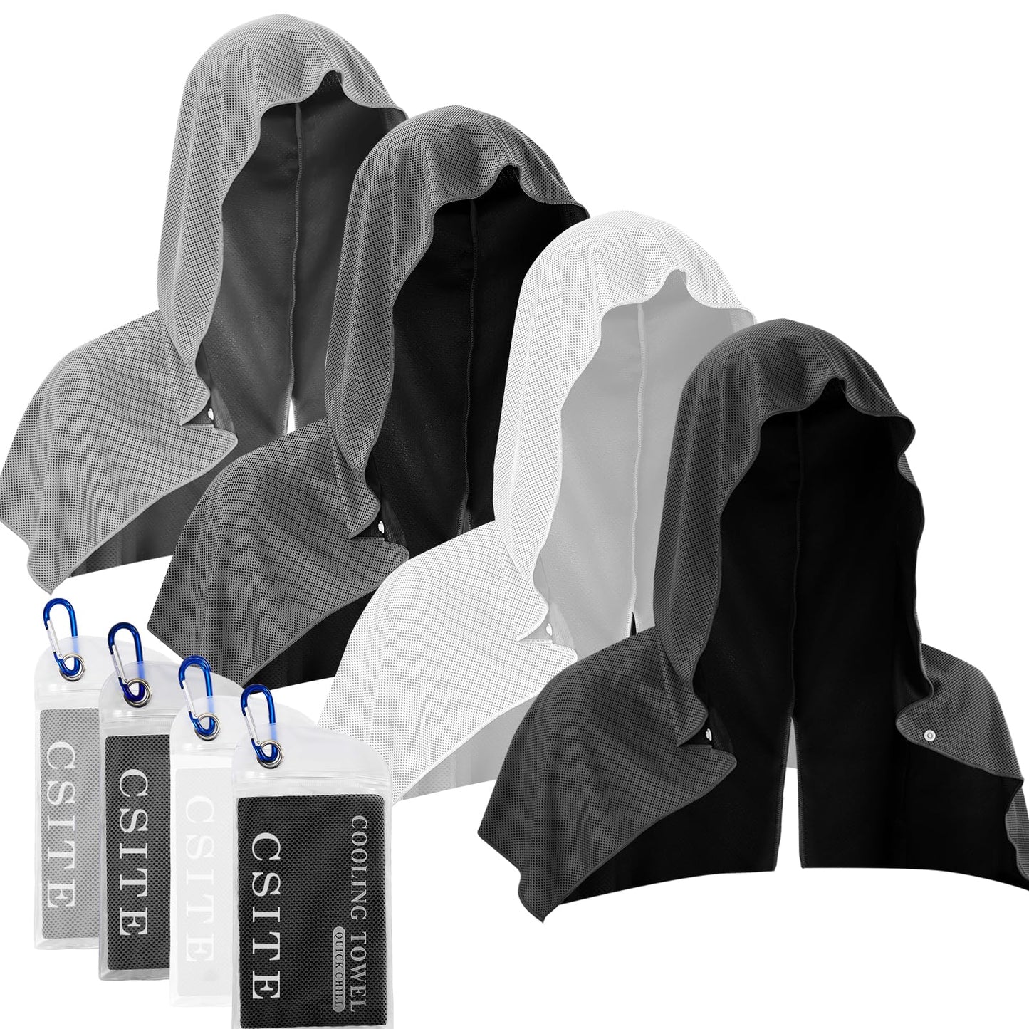 CSITE Cooling Hoodie Towels for Neck and Face, UPF 50 Sun Protection & Instant Cooling, Ice Towels for Hot Weather, Soft Breathable Towel for Sport, Work Out, Gym, Camping & More Activities