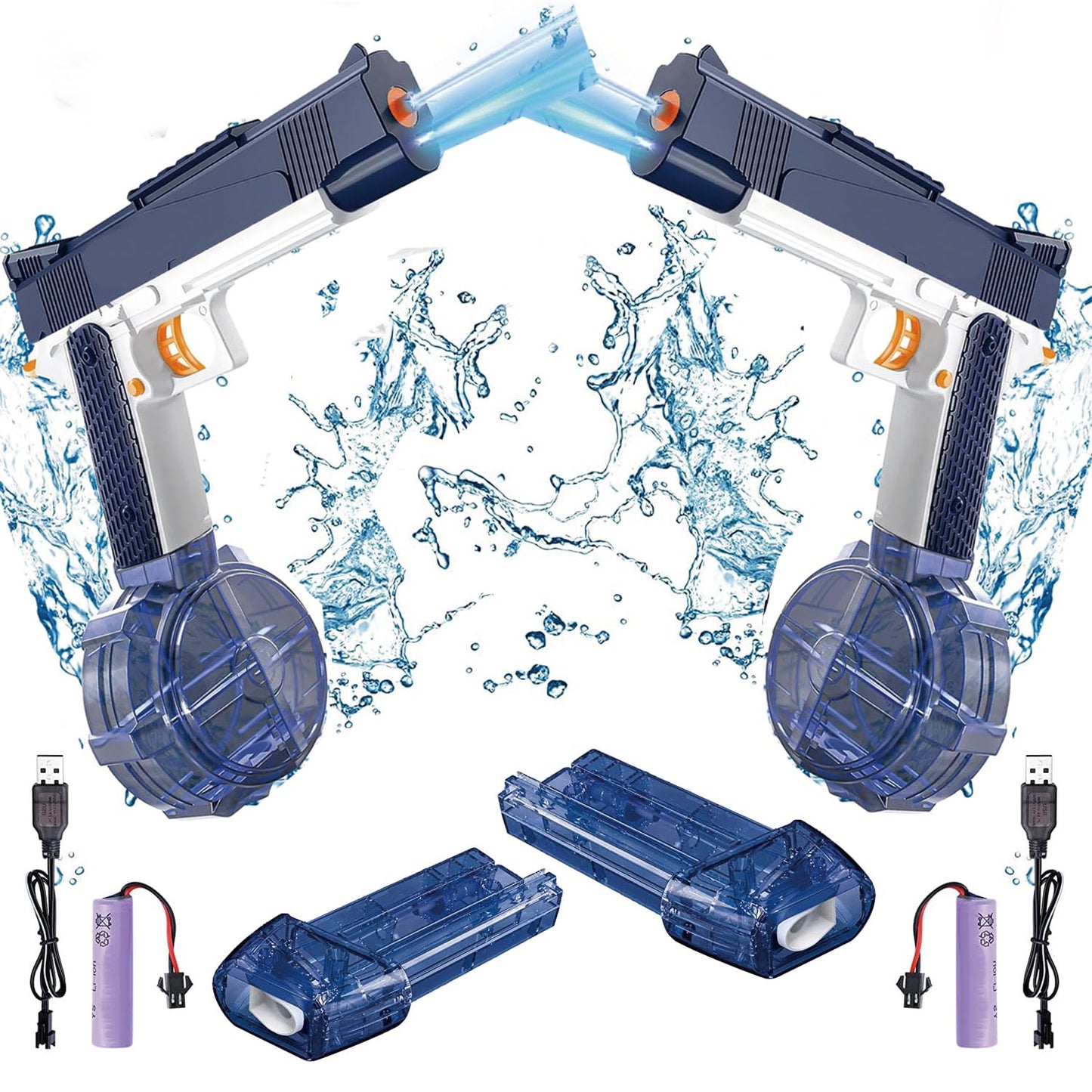 2Pcs Electric Water Guns Battery Powered Water Gun Electric Water Gun Rechargeable Gun Toy High Capacity 500+ Range Up to 32 FT Range Summer Outdoor Swimming Pool Water Toy for Adults Kids - Blue Pink