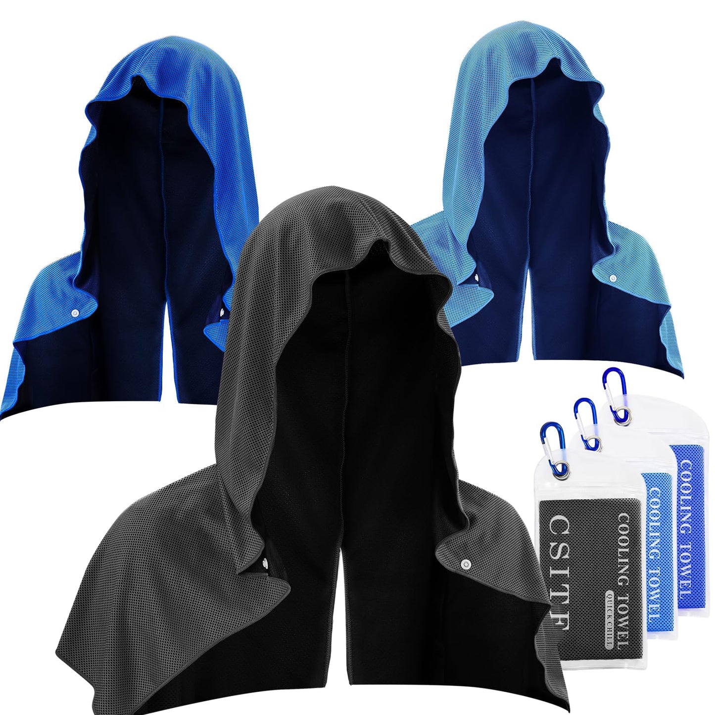 CSITE Cooling Hoodie Towels for Neck and Face, UPF 50 Sun Protection & Instant Cooling, Ice Towels for Hot Weather, Soft Breathable Towel for Sport, Work Out, Gym, Camping & More Activities