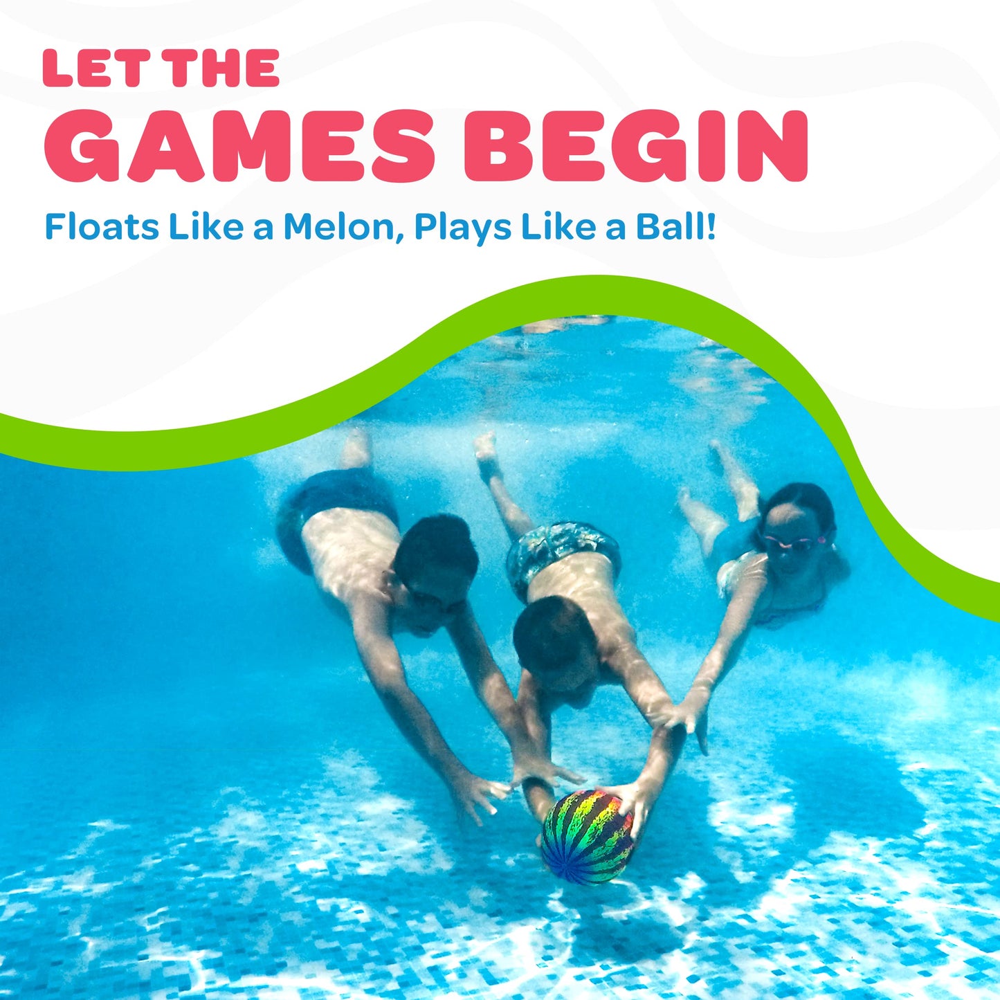 Watermelon Ball JR - Pool Toy for Underwater Games - Durable Ball for Pool Football, Basketball & Rugby - Perfect for Water Parties - Fun for Adults & Kids Alike - Fillable Pool Ball - Ages 6+