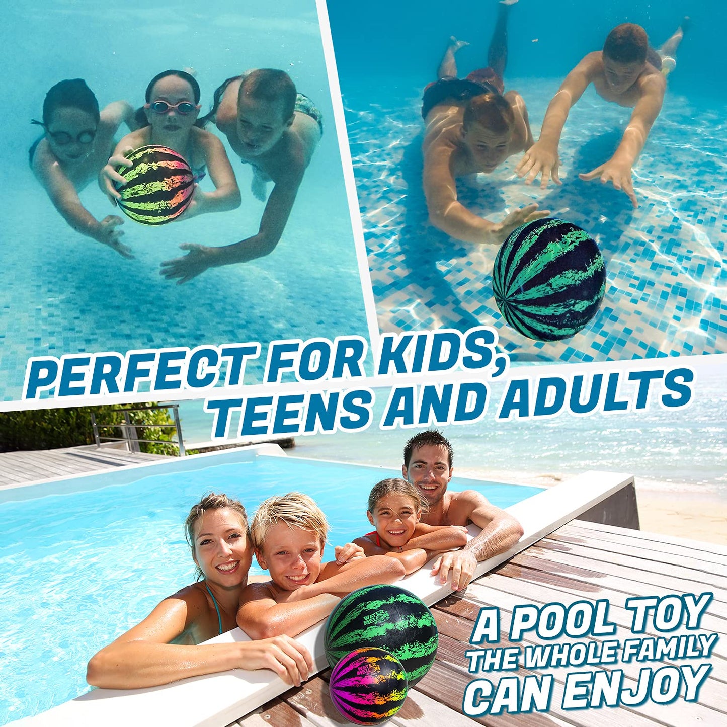 Watermelon Ball JR - Pool Toy for Underwater Games - Durable Ball for Pool Football, Basketball & Rugby - Perfect for Water Parties - Fun for Adults & Kids Alike - Fillable Pool Ball - Ages 6+