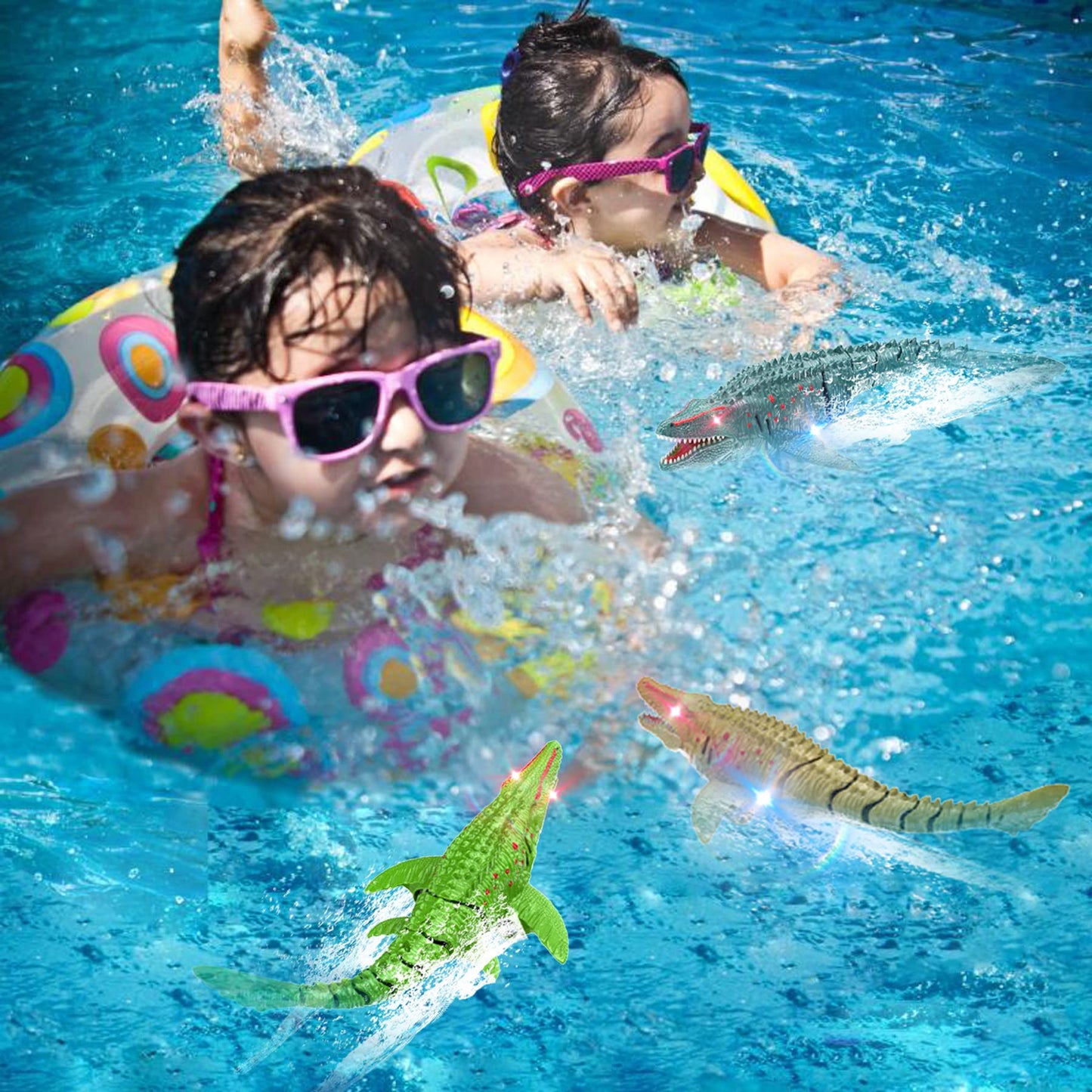 HScopter Remote Control Dinosaur, 2.4G Water Toys RC Boat with LED Lights Module Batteries Boat for Swimming Pool Lake Bathroom Bath Birthday Party Kids Boys Girls - Blue