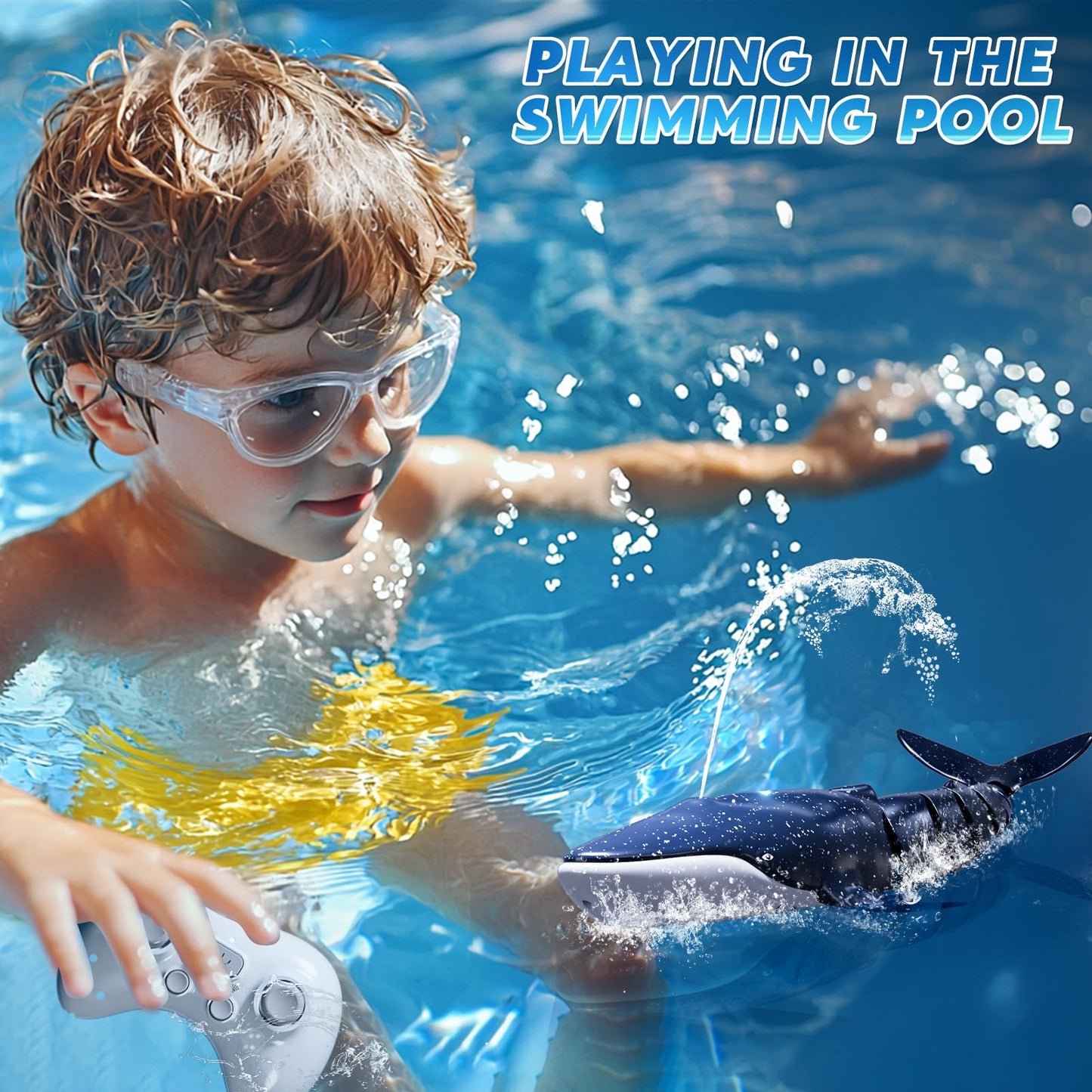 Remote Control Shark Toys for Boys Kids, 1:18 Scale High Simulation Shark for Pool, 2.4Ghz Electric RC Shark Boat Fish Toys with Light & Spray, Toy Shark Gifts for 6 7 8 9 Year olds Kid Boys Girls