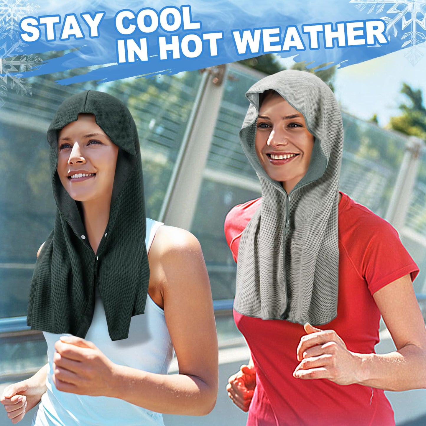 Cooling Hoodie Towels, Absorbent & Quick Drying Sweat Towel Wraps for Neck and Face, Long-Lasting Cooling and Sun Protection in Hot Weather Summer Outdoor Accessories, 4 Pcs