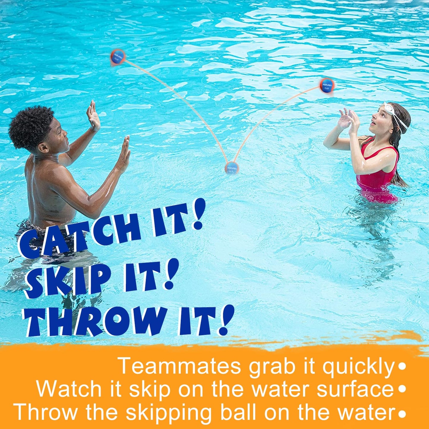 SQUAD Water Skipping Ball Set - Bouncing Water Toys for Beach, Pool, Ocean & Lake - Fun Swim Games for Kids, Teens, Adults & Family - Ideal Summer Gifts for Boys & Girls