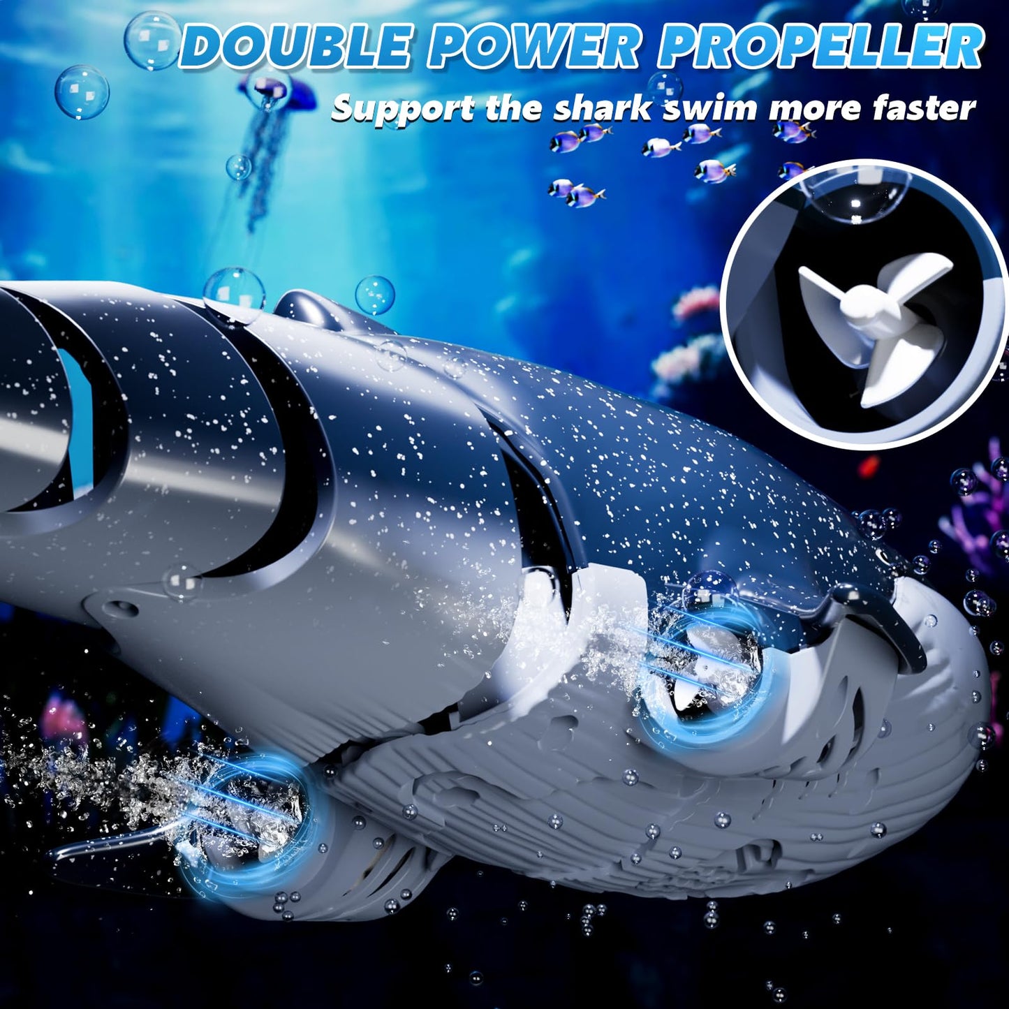 Remote Control Shark Toys for Boys Kids, 1:18 Scale High Simulation Shark for Pool, 2.4Ghz Electric RC Shark Boat Fish Toys with Light & Spray, Toy Shark Gifts for 6 7 8 9 Year olds Kid Boys Girls