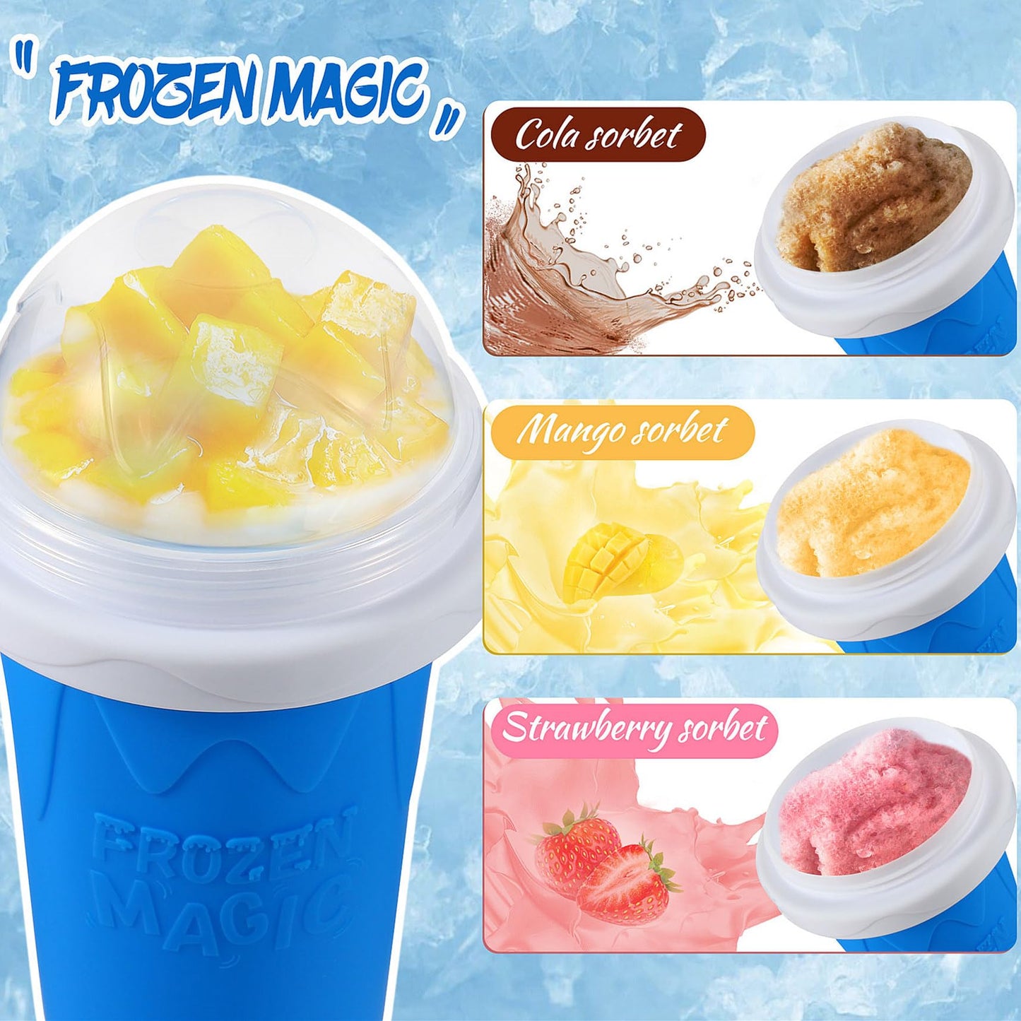 Slushie Cup, Slushy Maker Cup with Lid & Straw for Kids Friends Family, Portable Smoothie Squeeze Cup for Milk, Juices, and Ice Cream Make