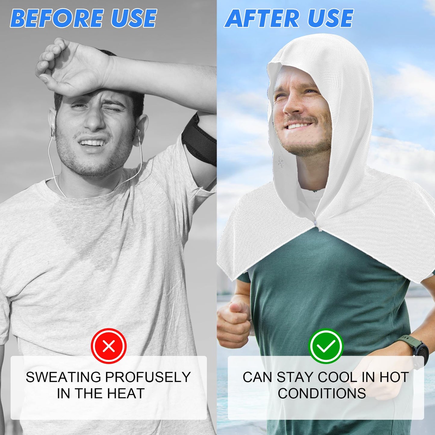 CSITE Cooling Hoodie Towels for Neck and Face, UPF 50 Sun Protection & Instant Cooling, Ice Towels for Hot Weather, Soft Breathable Towel for Sport, Work Out, Gym, Camping & More Activities