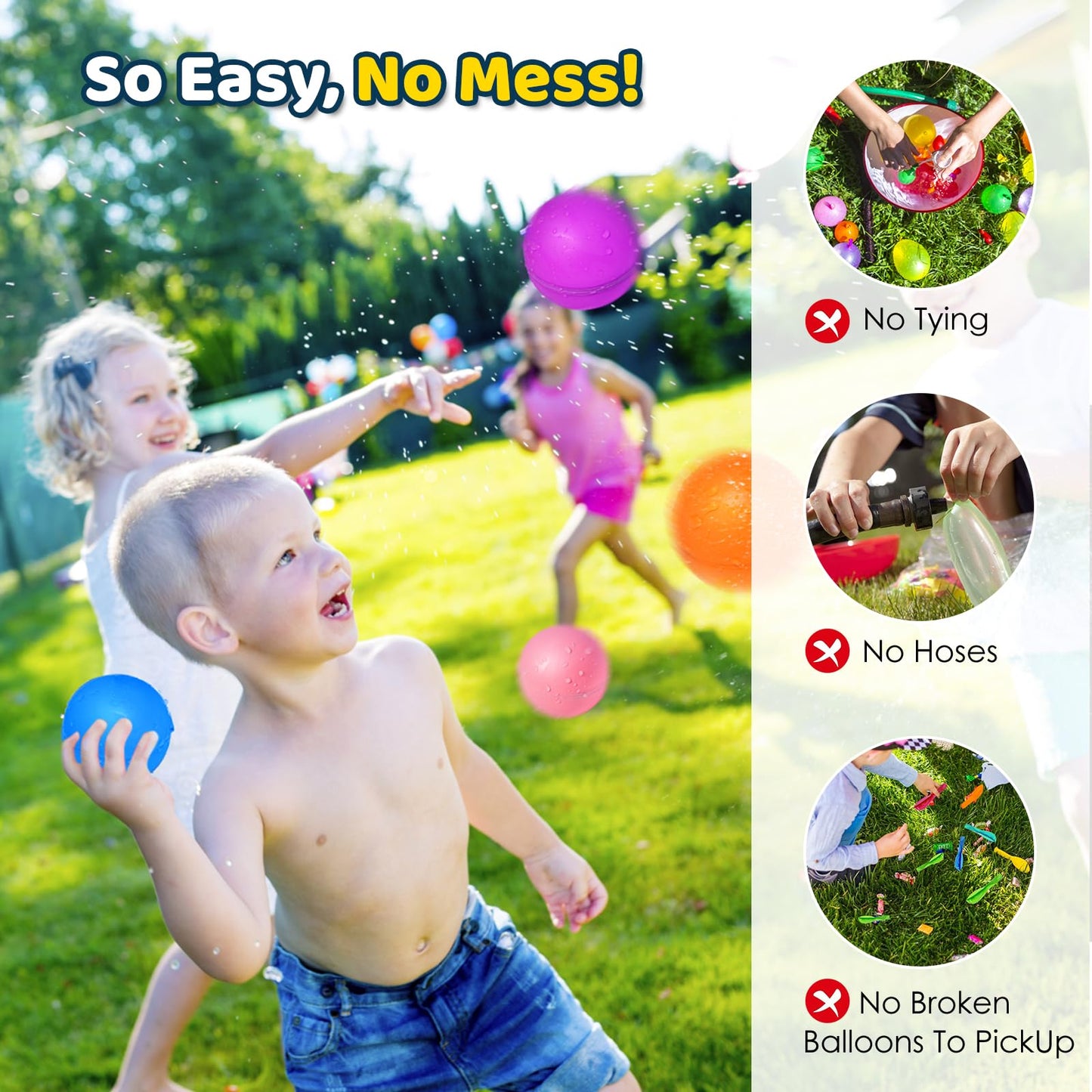 Reusable Water Balloons, Water Ball for beach toys, Summer toys, Easy Quick Fill & Self-Sealing Water Bombs, Soft Silicone Water Splash Ball, Best Gift for Kids(6Pcs)