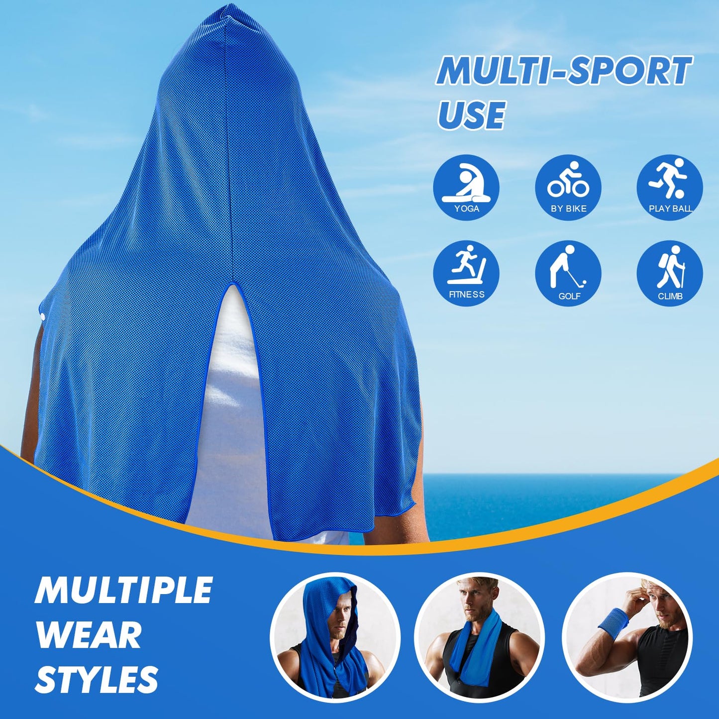 CSITE Cooling Hoodie Towels for Neck and Face, UPF 50 Sun Protection & Instant Cooling, Ice Towels for Hot Weather, Soft Breathable Towel for Sport, Work Out, Gym, Camping & More Activities
