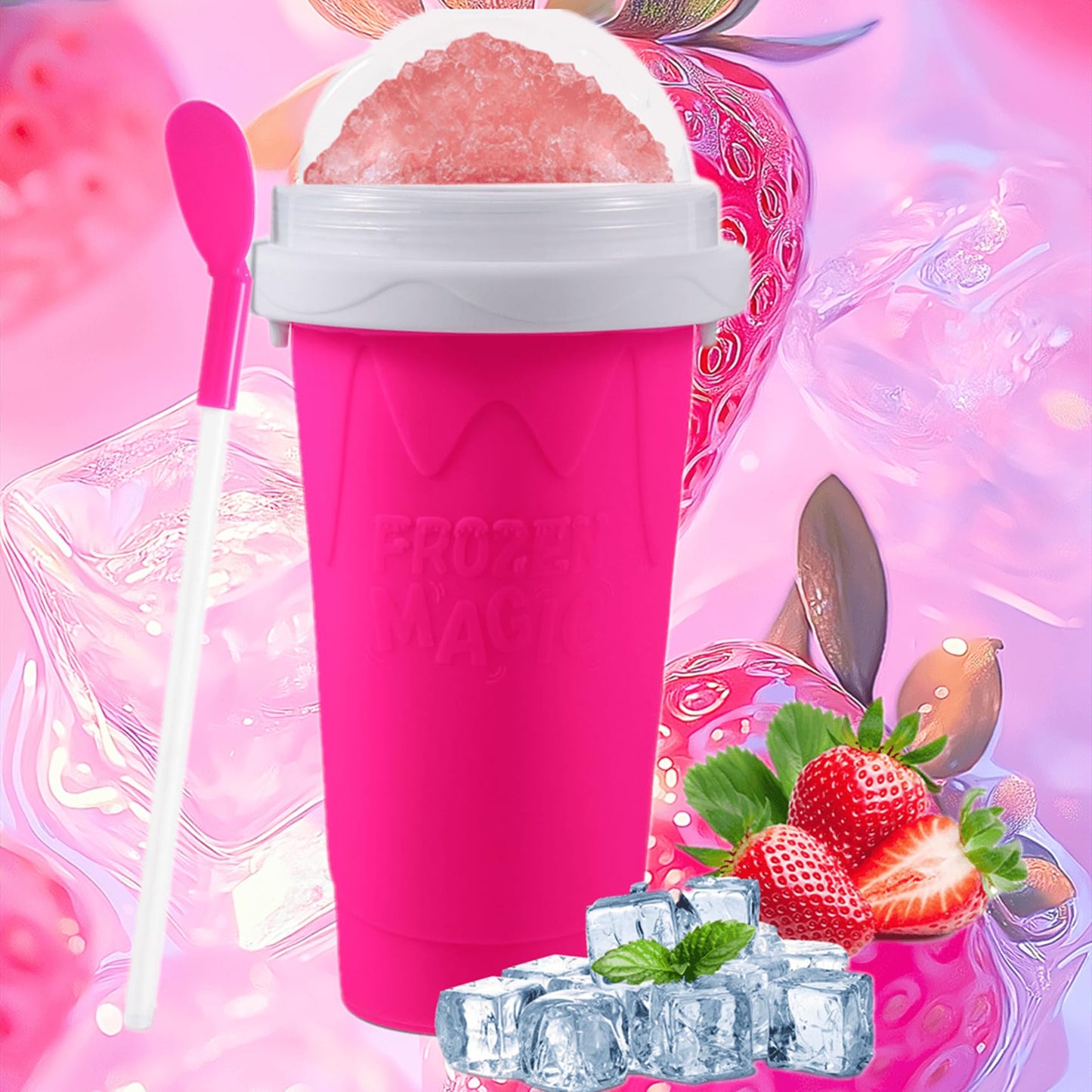 Slushie Cup, Slushy Maker Cup with Lid & Straw for Kids Friends Family, Portable Smoothie Squeeze Cup for Milk, Juices, and Ice Cream Make