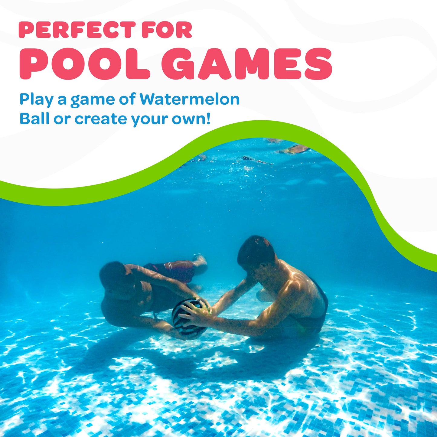 Watermelon Ball JR - Pool Toy for Underwater Games - Durable Ball for Pool Football, Basketball & Rugby - Perfect for Water Parties - Fun for Adults & Kids Alike - Fillable Pool Ball - Ages 6+