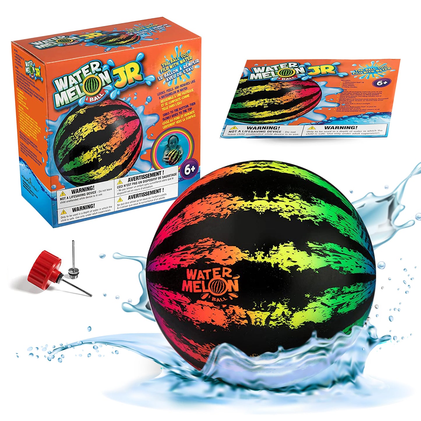 Watermelon Ball JR - Pool Toy for Underwater Games - Durable Ball for Pool Football, Basketball & Rugby - Perfect for Water Parties - Fun for Adults & Kids Alike - Fillable Pool Ball - Ages 6+