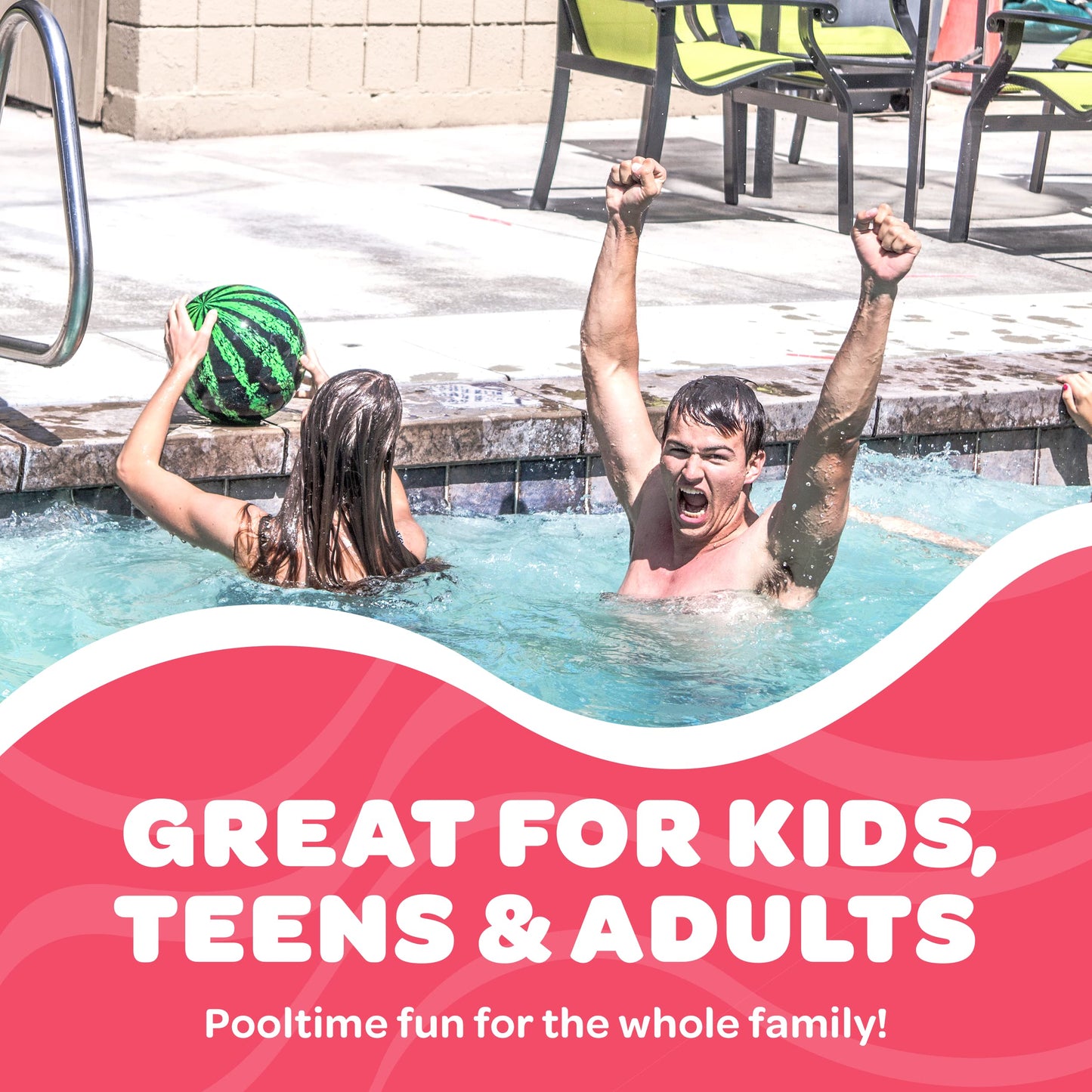 Watermelon Ball JR - Pool Toy for Underwater Games - Durable Ball for Pool Football, Basketball & Rugby - Perfect for Water Parties - Fun for Adults & Kids Alike - Fillable Pool Ball - Ages 6+
