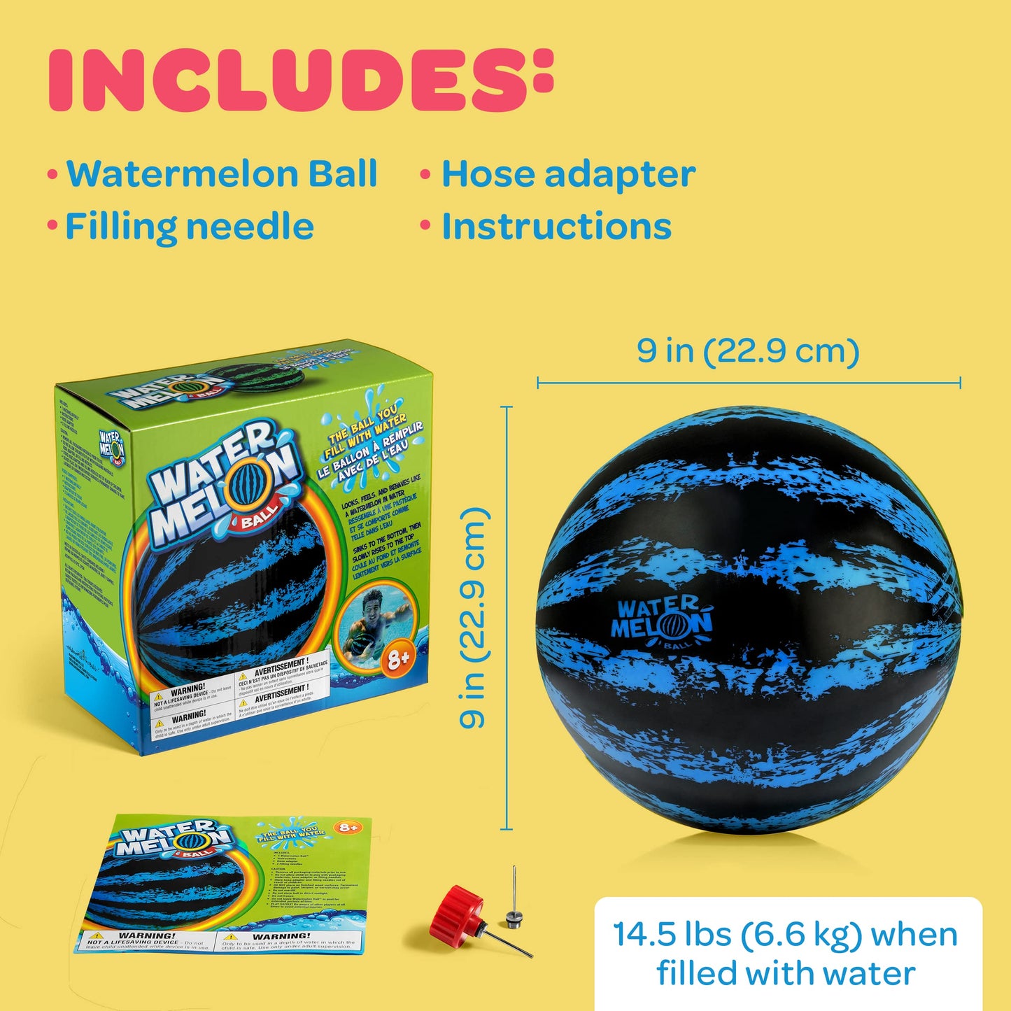 Watermelon Ball JR - Pool Toy for Underwater Games - Durable Ball for Pool Football, Basketball & Rugby - Perfect for Water Parties - Fun for Adults & Kids Alike - Fillable Pool Ball - Ages 6+