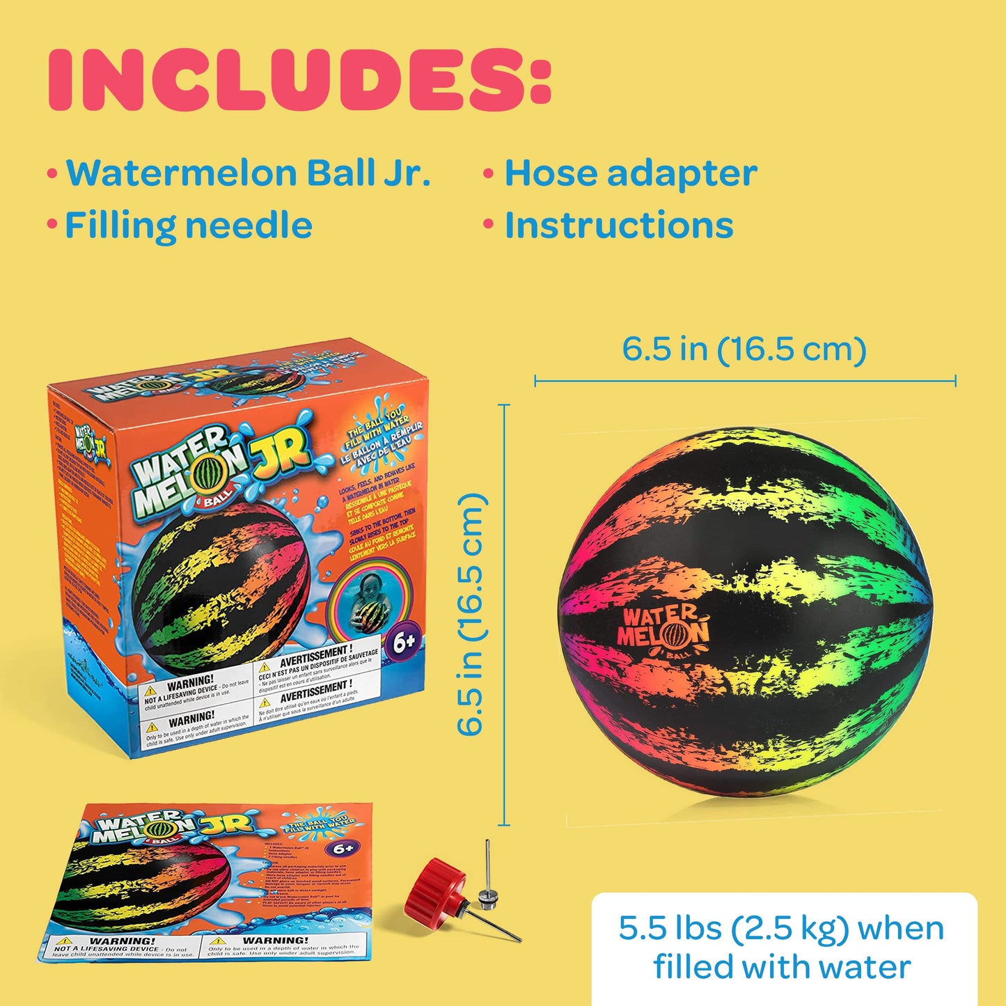Watermelon Ball JR - Pool Toy for Underwater Games - Durable Ball for Pool Football, Basketball & Rugby - Perfect for Water Parties - Fun for Adults & Kids Alike - Fillable Pool Ball - Ages 6+