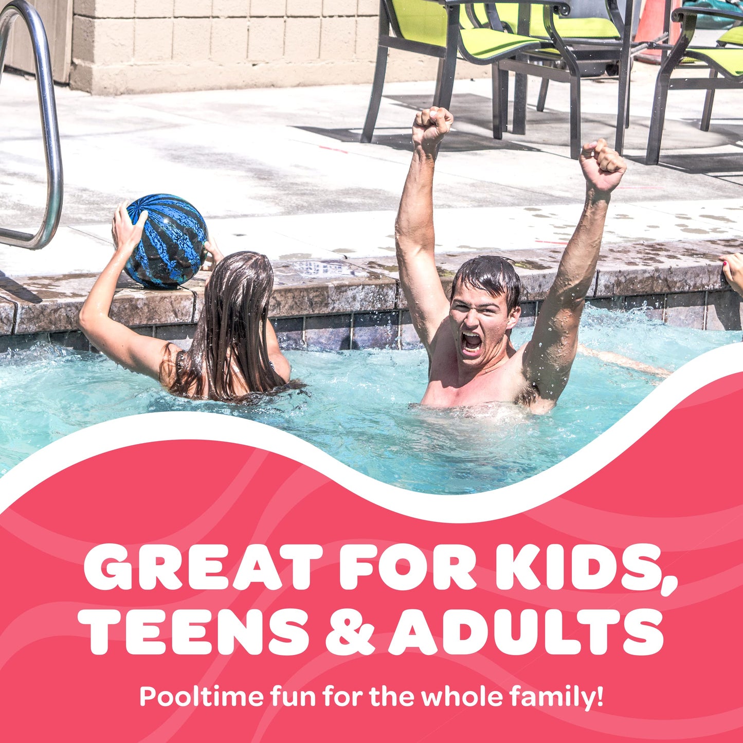 Watermelon Ball JR - Pool Toy for Underwater Games - Durable Ball for Pool Football, Basketball & Rugby - Perfect for Water Parties - Fun for Adults & Kids Alike - Fillable Pool Ball - Ages 6+