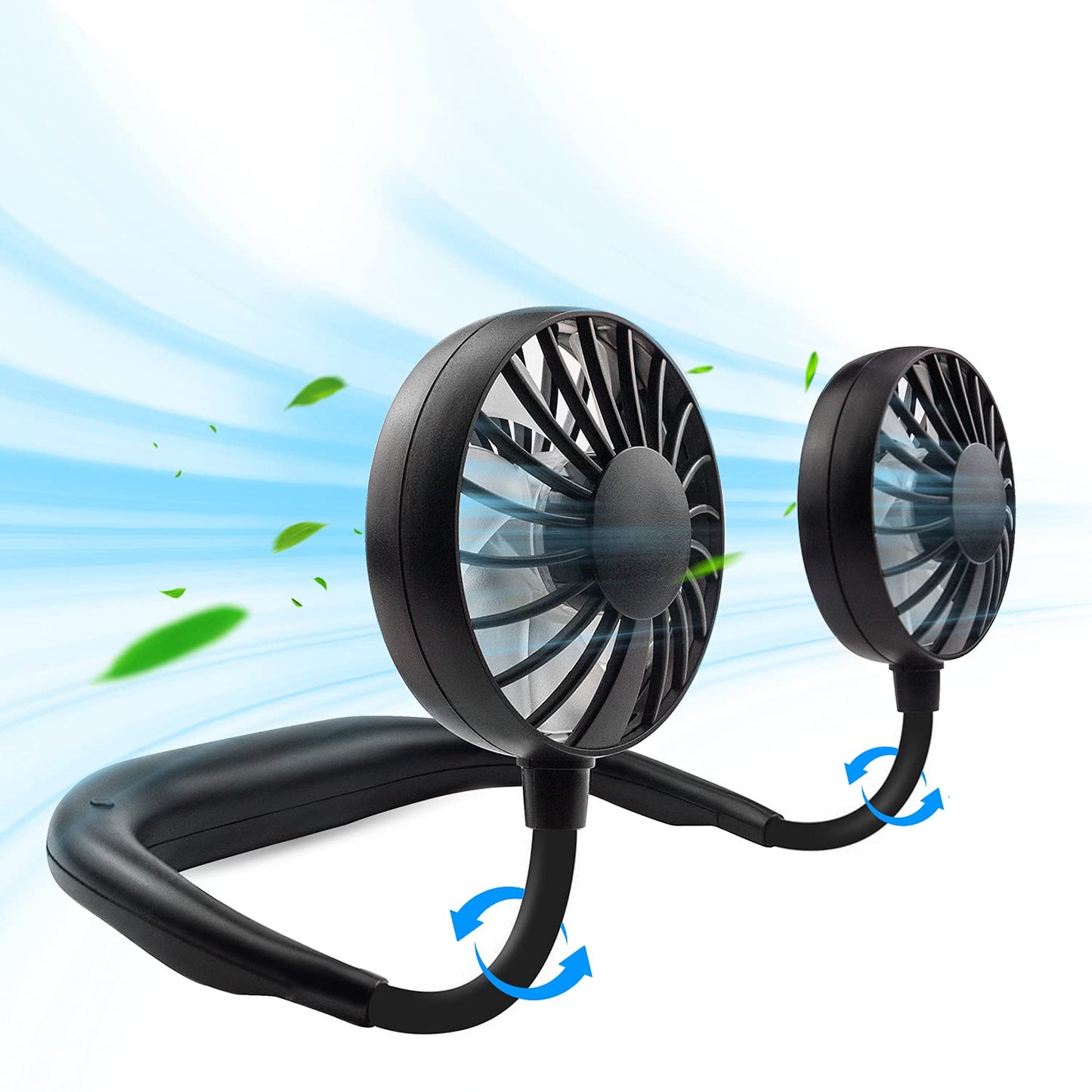 Portable Neck Fan Rechargeable Personal Hand-Free Fan Mini USB Wearable Neckband Sport Fan, 3 Speed Adjustable, 360 Degrees Free Rotation Perfect for Working, Traveling, Office, Reading (Black)
