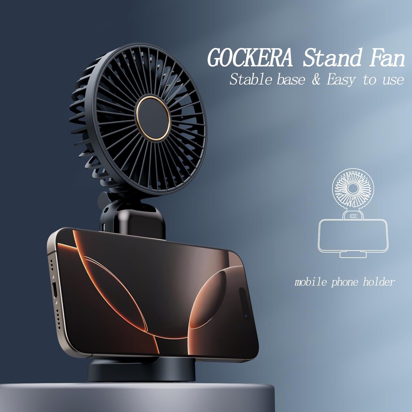 GOCKERA Portable Fan, 4200mAh Battery Operated Fan, 5 Speeds&Digital Display, Makeup Fans for Women with Base, 180°Foldable 3in1 Handheld/Neck/Desk Fan for Outdoor Indoor,Ultra Quiet (Pink)
