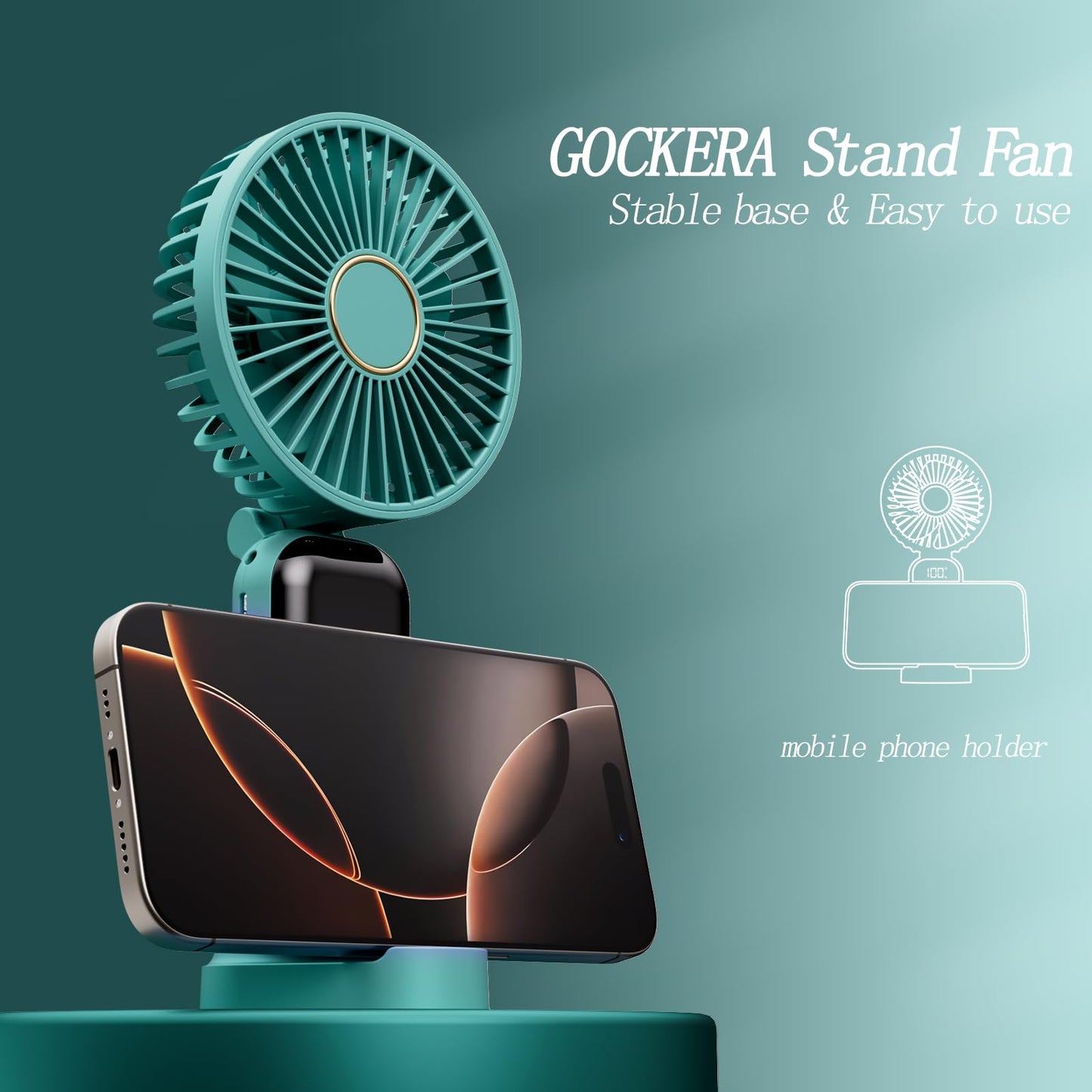 GOCKERA Portable Fan, 4200mAh Battery Operated Fan, 5 Speeds&Digital Display, Makeup Fans for Women with Base, 180°Foldable 3in1 Handheld/Neck/Desk Fan for Outdoor Indoor,Ultra Quiet (Pink)