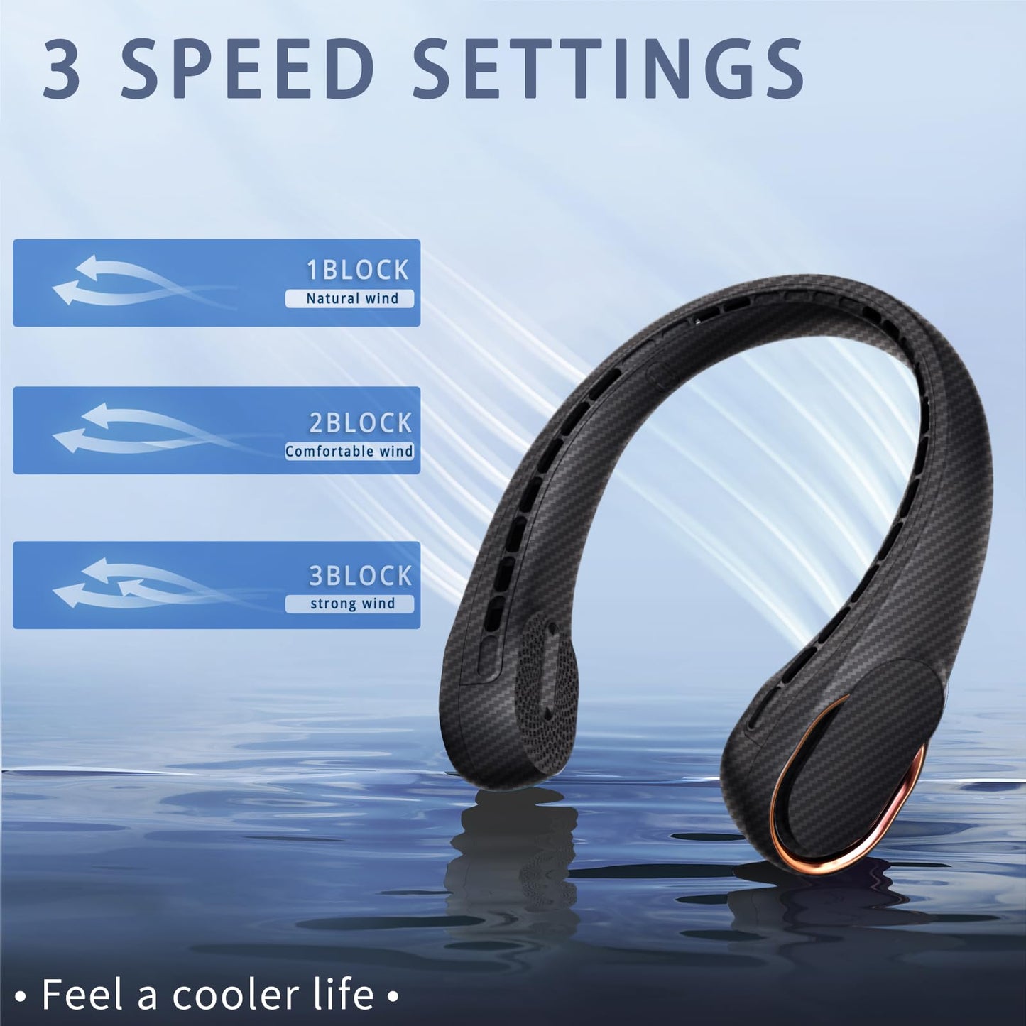 ASNUG Neck Fan, USB Rechargeable Personal Fan, 4000 mAh Battery Operated, 3 Speeds Adjustable, Faster Cooling, Ultra Quiet, Suitable for Home, Office, Travel, Sports
